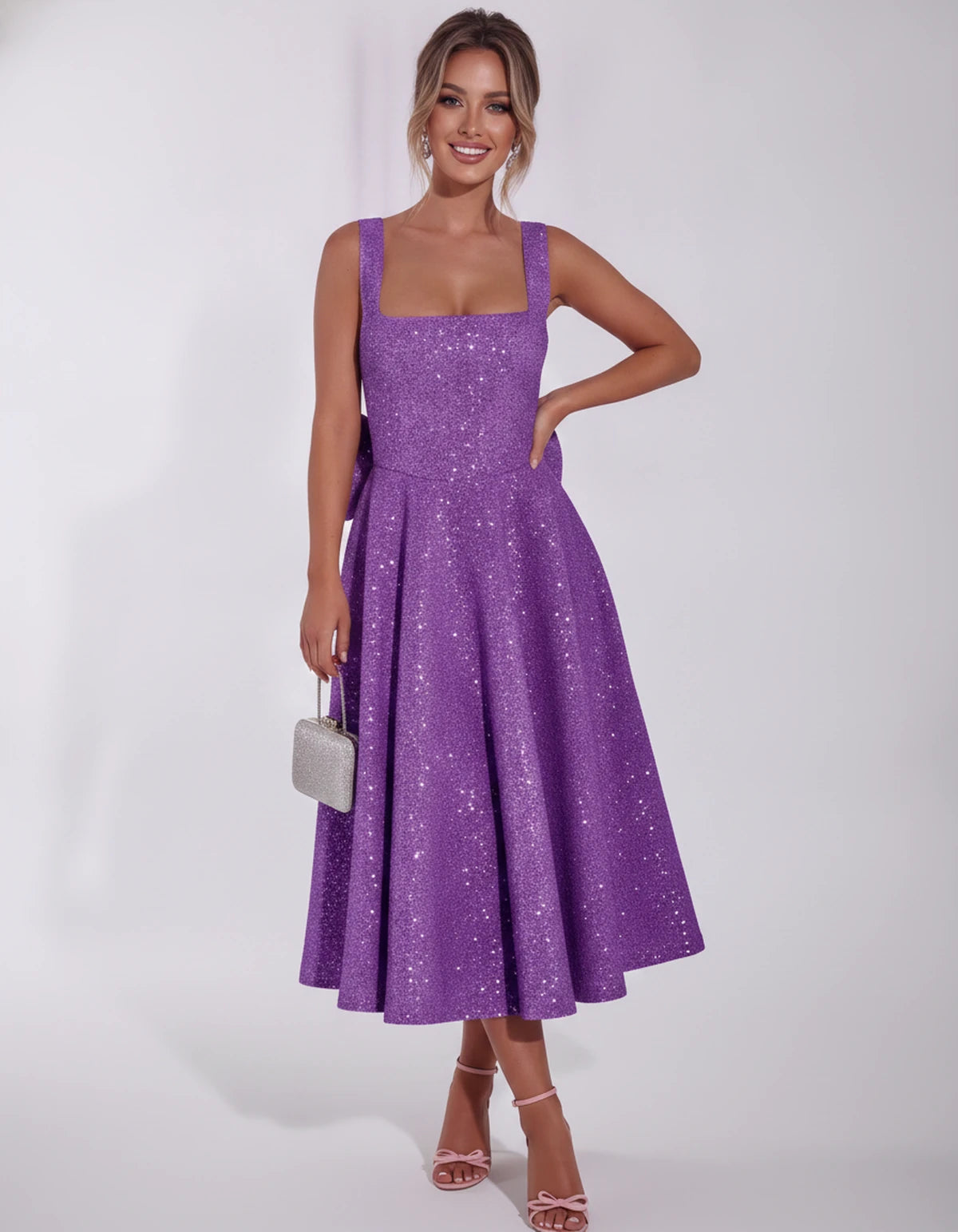 Calanthe Midi Dresses — Lilac | SKU: SD-45767-lilac-2,SD-45767-lilac-4,SD-45767-lilac-6,SD-45767-lilac-8,SD-45767-lilac-10,SD-45767-lilac-12,SD-45767-lilac-14,SD-45767-lilac-16,SD-45767-lilac-16W,SD-45767-lilac-18W,SD-45767-lilac-20W,SD-45767-lilac-22W,SD-45767-lilac-24W