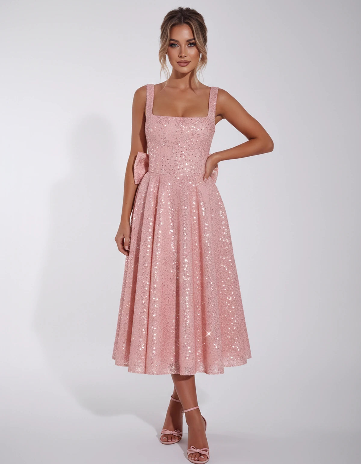 Calanthe Midi Dresses — Pink | SKU: SD-45767-pink-2,SD-45767-pink-4,SD-45767-pink-6,SD-45767-pink-8,SD-45767-pink-10,SD-45767-pink-12,SD-45767-pink-14,SD-45767-pink-16,SD-45767-pink-16W,SD-45767-pink-18W,SD-45767-pink-20W,SD-45767-pink-22W,SD-45767-pink-24W