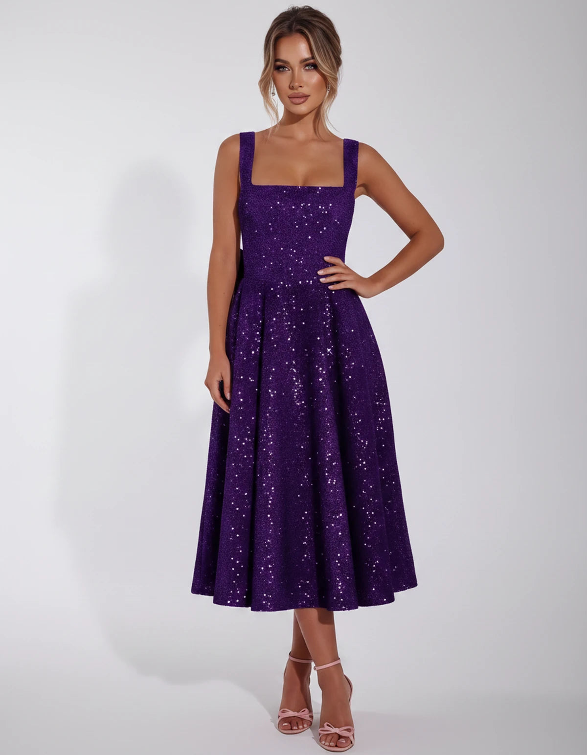 Calanthe Midi Dresses — Purple | SKU: SD-45767-purple-2,SD-45767-purple-4,SD-45767-purple-6,SD-45767-purple-8,SD-45767-purple-10,SD-45767-purple-12,SD-45767-purple-14,SD-45767-purple-16,SD-45767-purple-16W,SD-45767-purple-18W,SD-45767-purple-20W,SD-45767-purple-22W,SD-45767-purple-24W