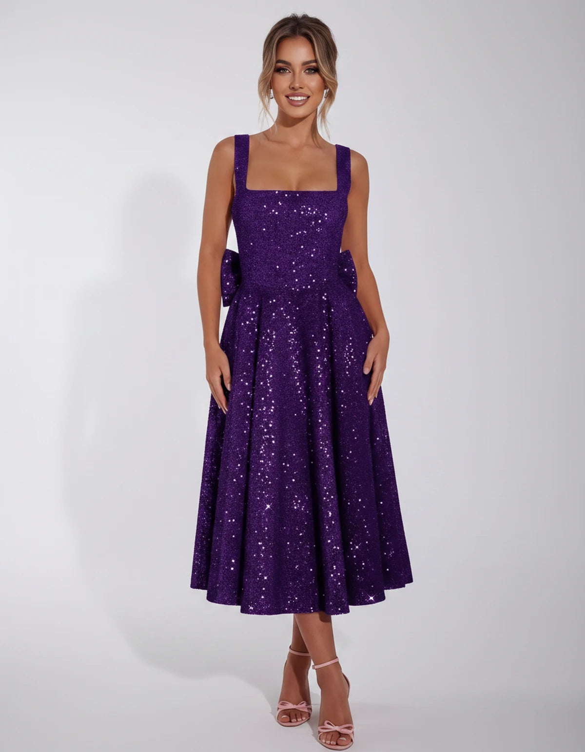 Calanthe Midi Dresses — Purple | SKU: SD-45767-purple-2,SD-45767-purple-4,SD-45767-purple-6,SD-45767-purple-8,SD-45767-purple-10,SD-45767-purple-12,SD-45767-purple-14,SD-45767-purple-16,SD-45767-purple-16W,SD-45767-purple-18W,SD-45767-purple-20W,SD-45767-purple-22W,SD-45767-purple-24W