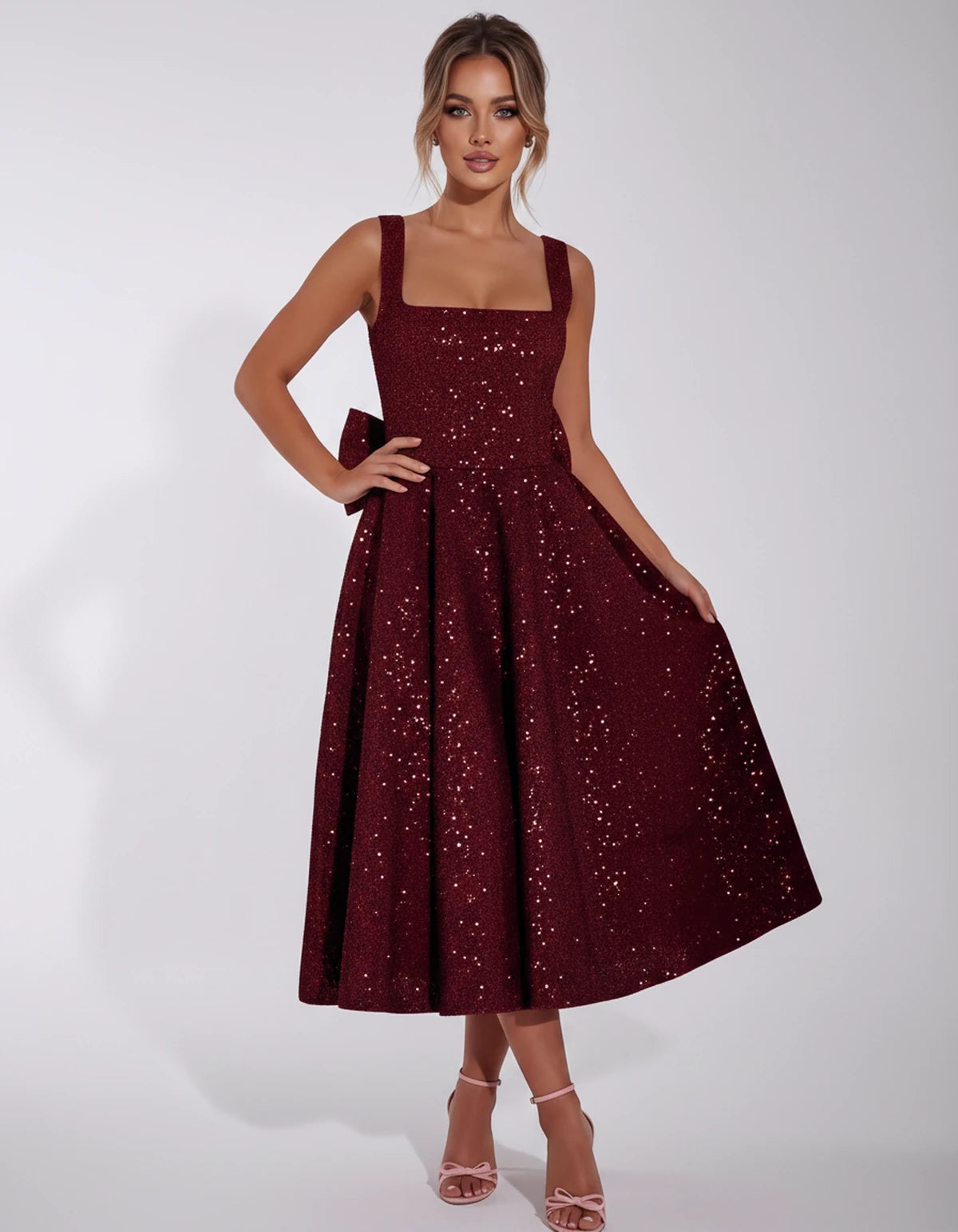 Calanthe Midi Dresses — Red | SKU: SD-45767-red-2,SD-45767-red-4,SD-45767-red-6,SD-45767-red-8,SD-45767-red-10,SD-45767-red-12,SD-45767-red-14,SD-45767-red-16,SD-45767-red-16W,SD-45767-red-18W,SD-45767-red-20W,SD-45767-red-22W,SD-45767-red-24W