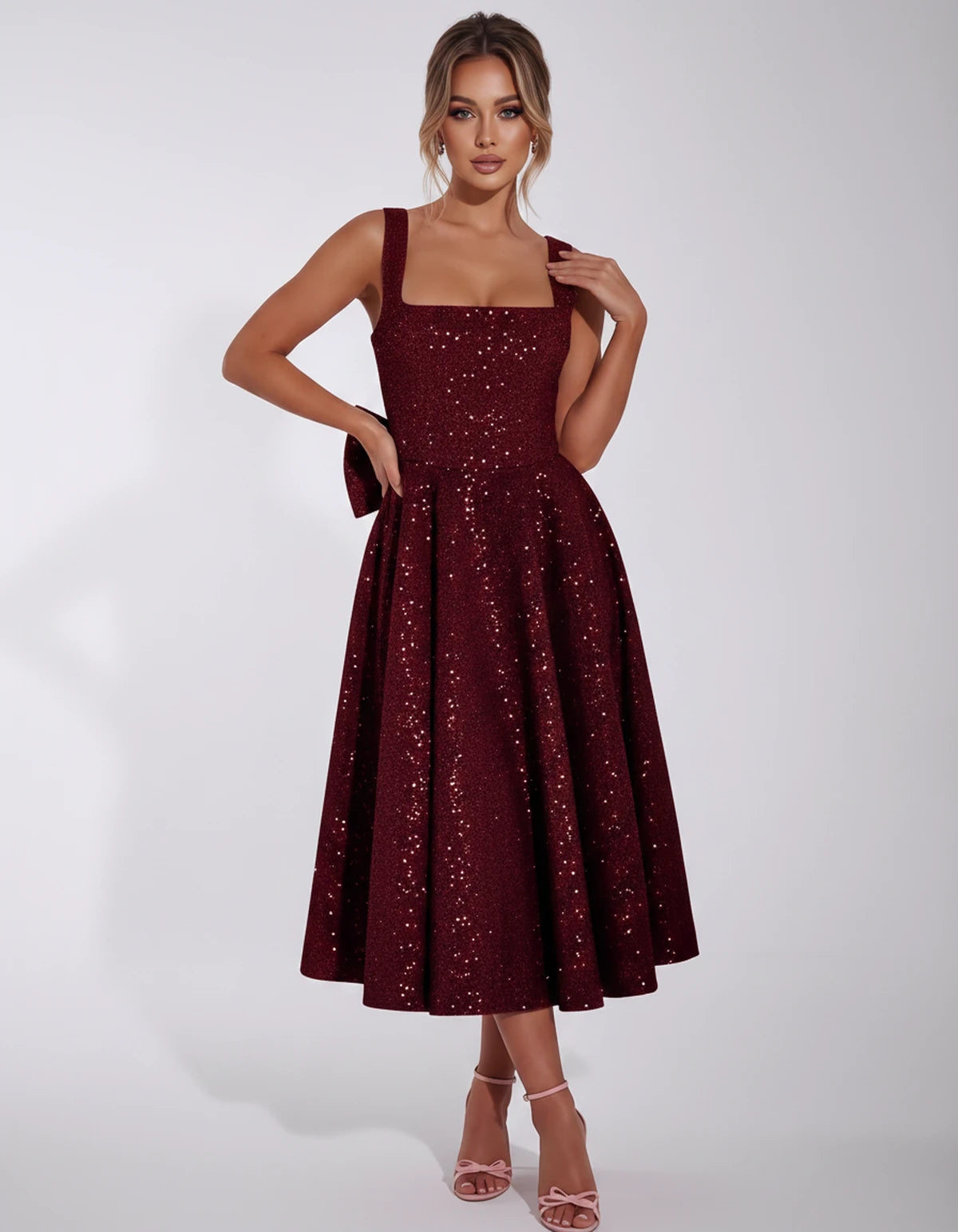 Calanthe Midi Dresses — Red | SKU: SD-45767-red-2,SD-45767-red-4,SD-45767-red-6,SD-45767-red-8,SD-45767-red-10,SD-45767-red-12,SD-45767-red-14,SD-45767-red-16,SD-45767-red-16W,SD-45767-red-18W,SD-45767-red-20W,SD-45767-red-22W,SD-45767-red-24W
