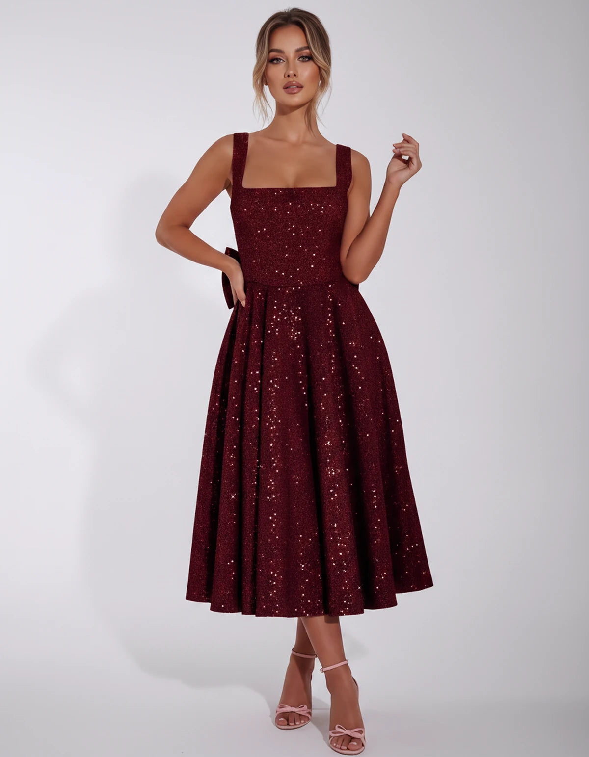 Calanthe Midi Dresses — Red | SKU: SD-45767-red-2,SD-45767-red-4,SD-45767-red-6,SD-45767-red-8,SD-45767-red-10,SD-45767-red-12,SD-45767-red-14,SD-45767-red-16,SD-45767-red-16W,SD-45767-red-18W,SD-45767-red-20W,SD-45767-red-22W,SD-45767-red-24W