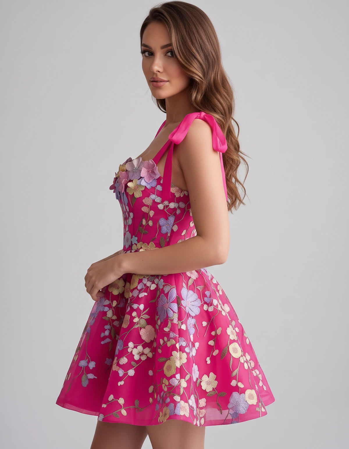Callista Mini Dress — Bright Pink | SKU: SD-58295-brightpink-2,SD-58295-brightpink-4,SD-58295-brightpink-6,SD-58295-brightpink-8,SD-58295-brightpink-10,SD-58295-brightpink-12,SD-58295-brightpink-14,SD-58295-brightpink-16,SD-58295-brightpink-16W,SD-58295-brightpink-18W,SD-58295-brightpink-20W,SD-58295-brightpink-22W