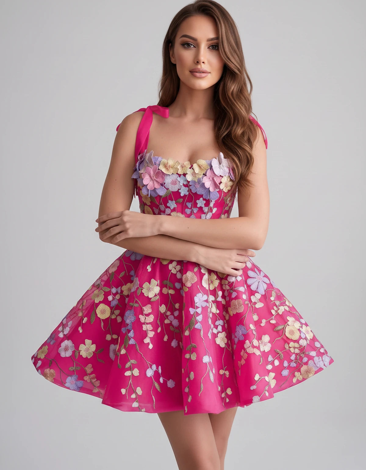 Callista Mini Dress — Bright Pink | SKU: SD-58295-brightpink-2,SD-58295-brightpink-4,SD-58295-brightpink-6,SD-58295-brightpink-8,SD-58295-brightpink-10,SD-58295-brightpink-12,SD-58295-brightpink-14,SD-58295-brightpink-16,SD-58295-brightpink-16W,SD-58295-brightpink-18W,SD-58295-brightpink-20W,SD-58295-brightpink-22W