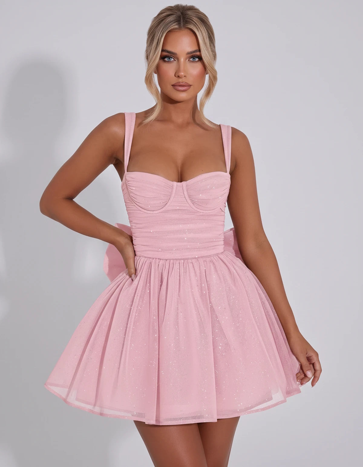 Candela Mini Dress — Pink | SKU: SD-88710-pink-2,SD-88710-pink-4,SD-88710-pink-6,SD-88710-pink-8,SD-88710-pink-10,SD-88710-pink-12,SD-88710-pink-14,SD-88710-pink-16,SD-88710-pink-16W,SD-88710-pink-18W,SD-88710-pink-20W,SD-88710-pink-22W