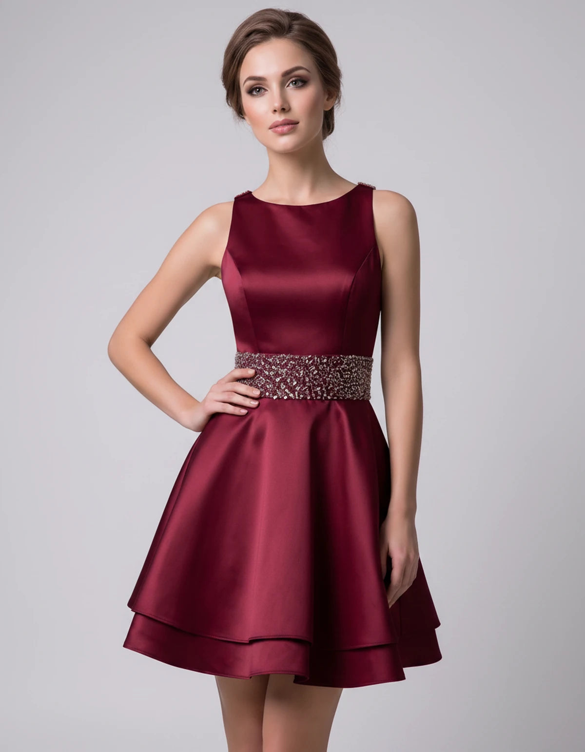 Caravelle Mini Dress — Burgundy | SKU: SD-47782-burgundy-2,SD-47782-burgundy-4,SD-47782-burgundy-6,SD-47782-burgundy-8,SD-47782-burgundy-10,SD-47782-burgundy-12,SD-47782-burgundy-14,SD-47782-burgundy-14W,SD-47782-burgundy-16,SD-47782-burgundy-16W,SD-47782-burgundy-18W,SD-47782-burgundy-20W,SD-47782-burgundy-22W,SD-47782-burgundy-24W