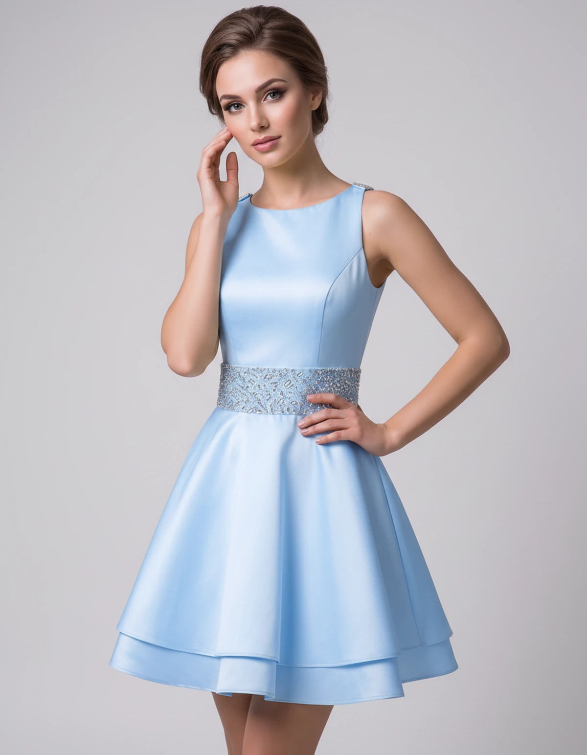 Caravelle Mini Dress — Light Blue | SKU: SD-47782-lightblue-2,SD-47782-lightblue-4,SD-47782-lightblue-6,SD-47782-lightblue-8,SD-47782-lightblue-10,SD-47782-lightblue-12,SD-47782-lightblue-14,SD-47782-lightblue-14W,SD-47782-lightblue-16,SD-47782-lightblue-16W,SD-47782-lightblue-18W,SD-47782-lightblue-20W,SD-47782-lightblue-22W,SD-47782-lightblue-24W