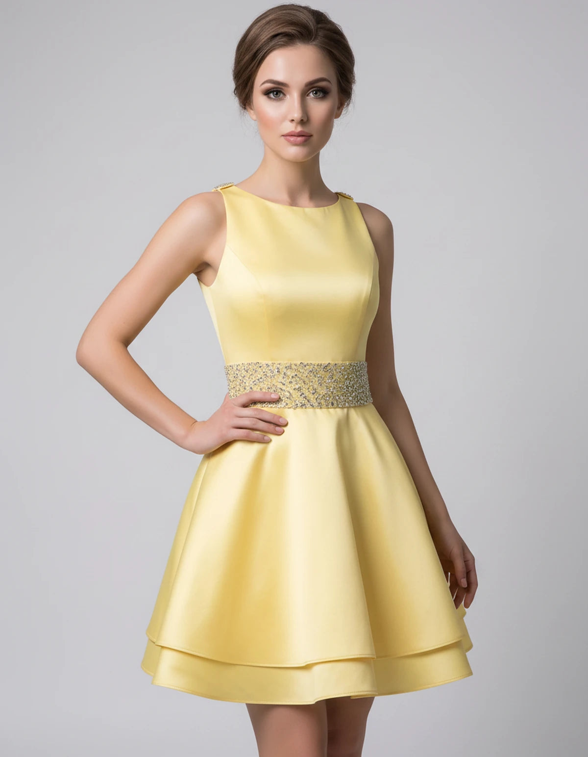 Caravelle Mini Dress — Yellow | SKU: SD-47782-yellow-2,SD-47782-yellow-4,SD-47782-yellow-6,SD-47782-yellow-8,SD-47782-yellow-10,SD-47782-yellow-12,SD-47782-yellow-14,SD-47782-yellow-14W,SD-47782-yellow-16,SD-47782-yellow-16W,SD-47782-yellow-18W,SD-47782-yellow-20W,SD-47782-yellow-22W,SD-47782-yellow-24W