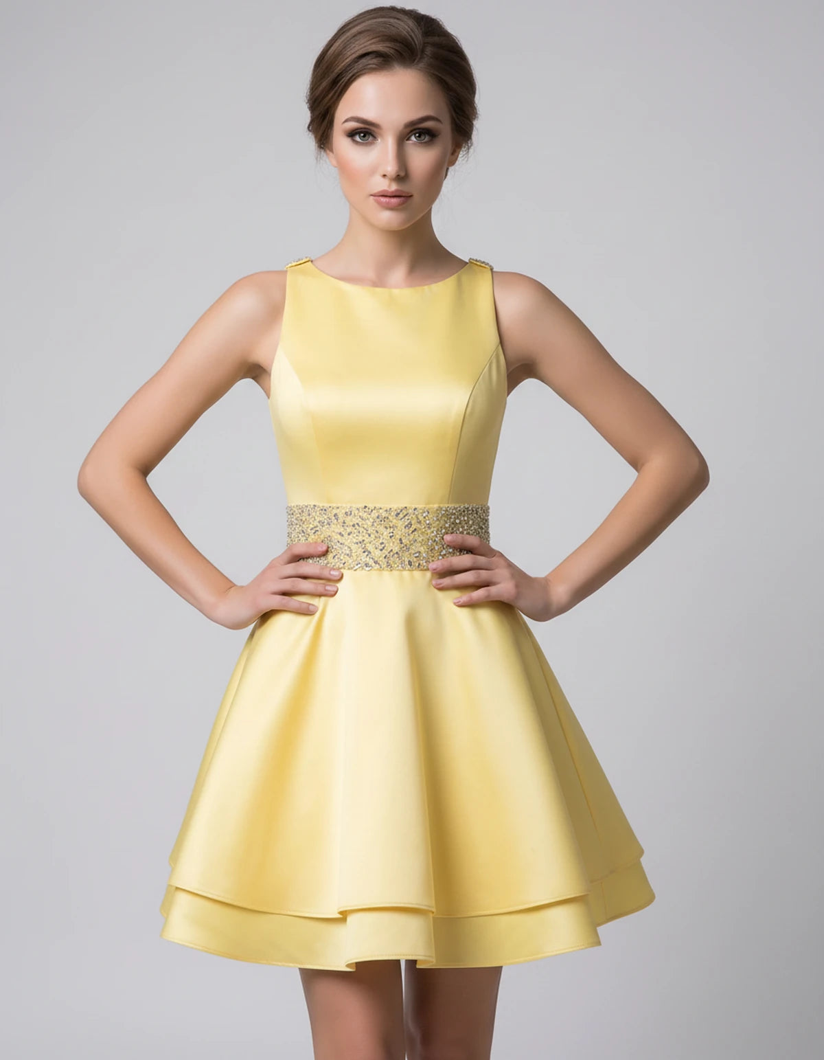 Caravelle Mini Dress — Yellow | SKU: SD-47782-yellow-2,SD-47782-yellow-4,SD-47782-yellow-6,SD-47782-yellow-8,SD-47782-yellow-10,SD-47782-yellow-12,SD-47782-yellow-14,SD-47782-yellow-14W,SD-47782-yellow-16,SD-47782-yellow-16W,SD-47782-yellow-18W,SD-47782-yellow-20W,SD-47782-yellow-22W,SD-47782-yellow-24W