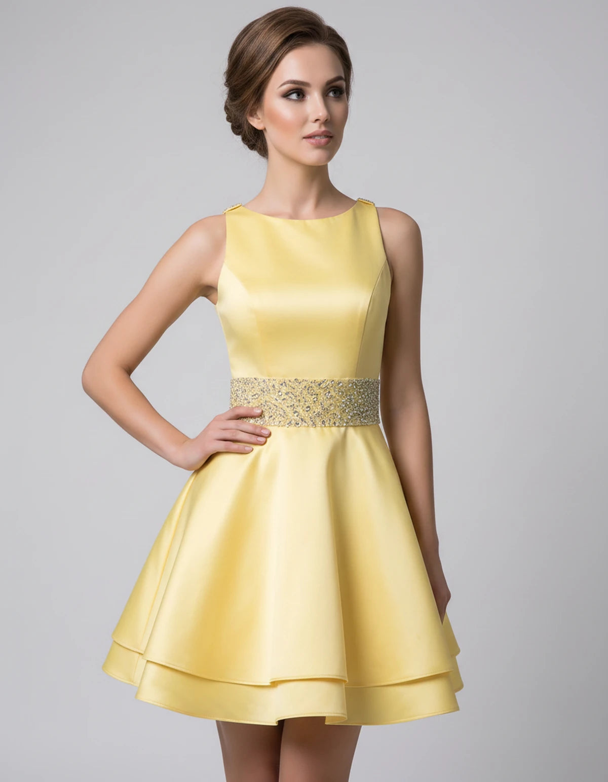 Caravelle Mini Dress — Yellow | SKU: SD-47782-yellow-2,SD-47782-yellow-4,SD-47782-yellow-6,SD-47782-yellow-8,SD-47782-yellow-10,SD-47782-yellow-12,SD-47782-yellow-14,SD-47782-yellow-14W,SD-47782-yellow-16,SD-47782-yellow-16W,SD-47782-yellow-18W,SD-47782-yellow-20W,SD-47782-yellow-22W,SD-47782-yellow-24W