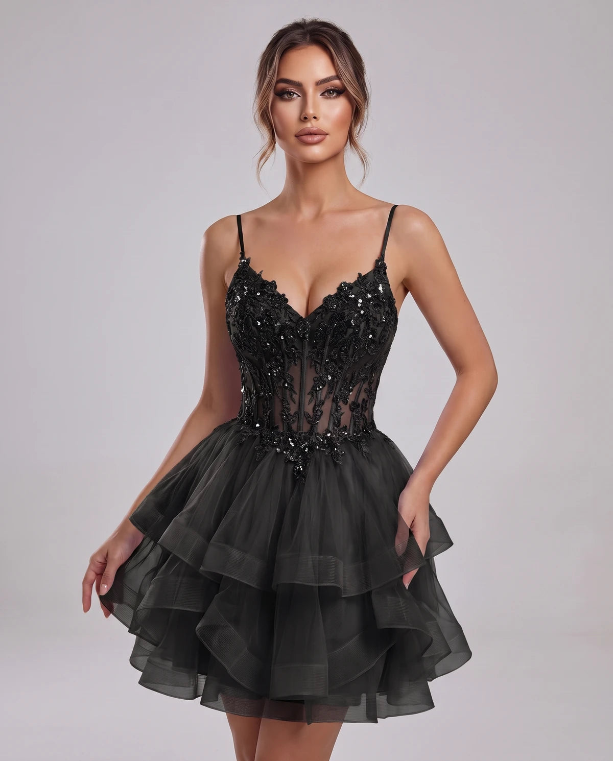 Carmela Mini Dress — Black