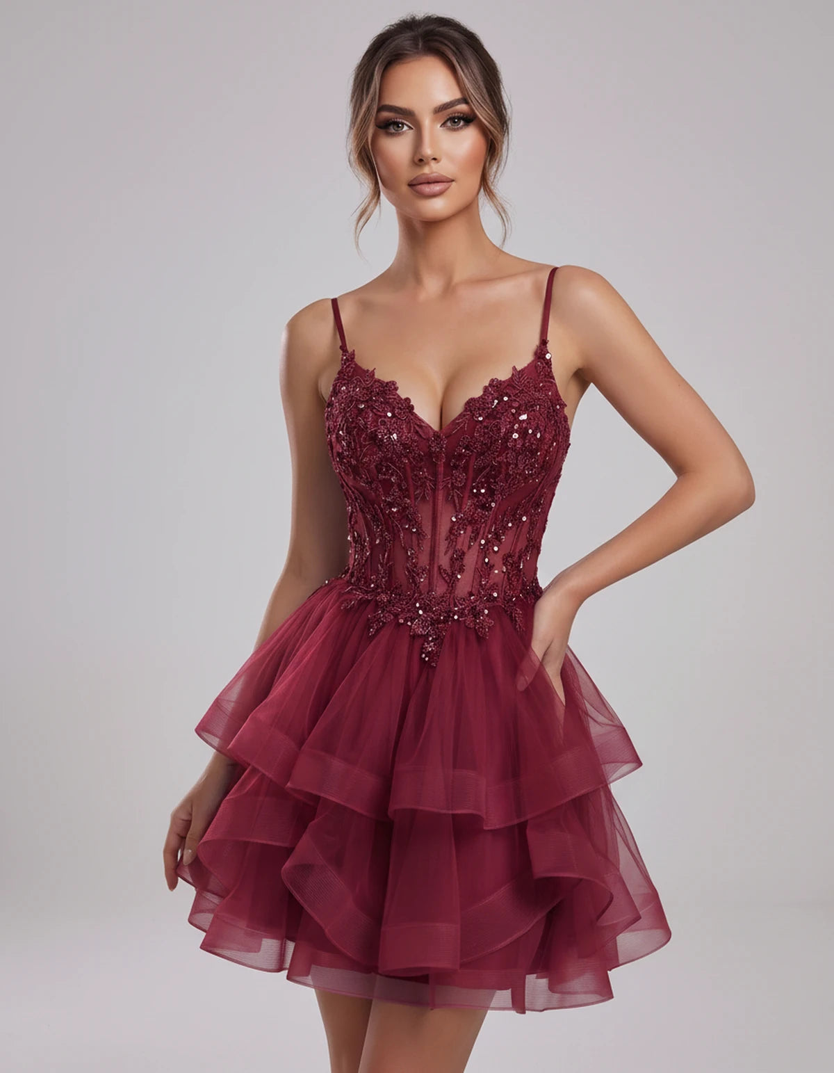 Carmela Mini Dress — Burgundy | SKU: SD-66563-burgundy-2,SD-66563-burgundy-4,SD-66563-burgundy-6,SD-66563-burgundy-8,SD-66563-burgundy-10,SD-66563-burgundy-12,SD-66563-burgundy-14,SD-66563-burgundy-14W,SD-66563-burgundy-16,SD-66563-burgundy-16W,SD-66563-burgundy-18W,SD-66563-burgundy-20W,SD-66563-burgundy-22W,SD-66563-burgundy-24W