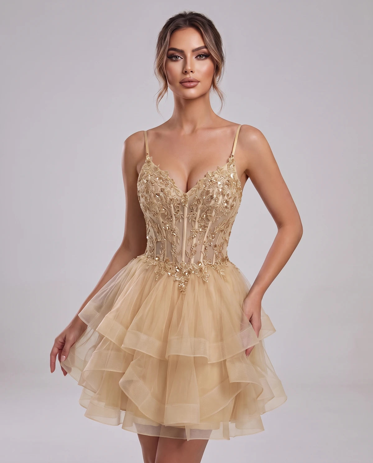 Carmela Mini Dress — Champagne