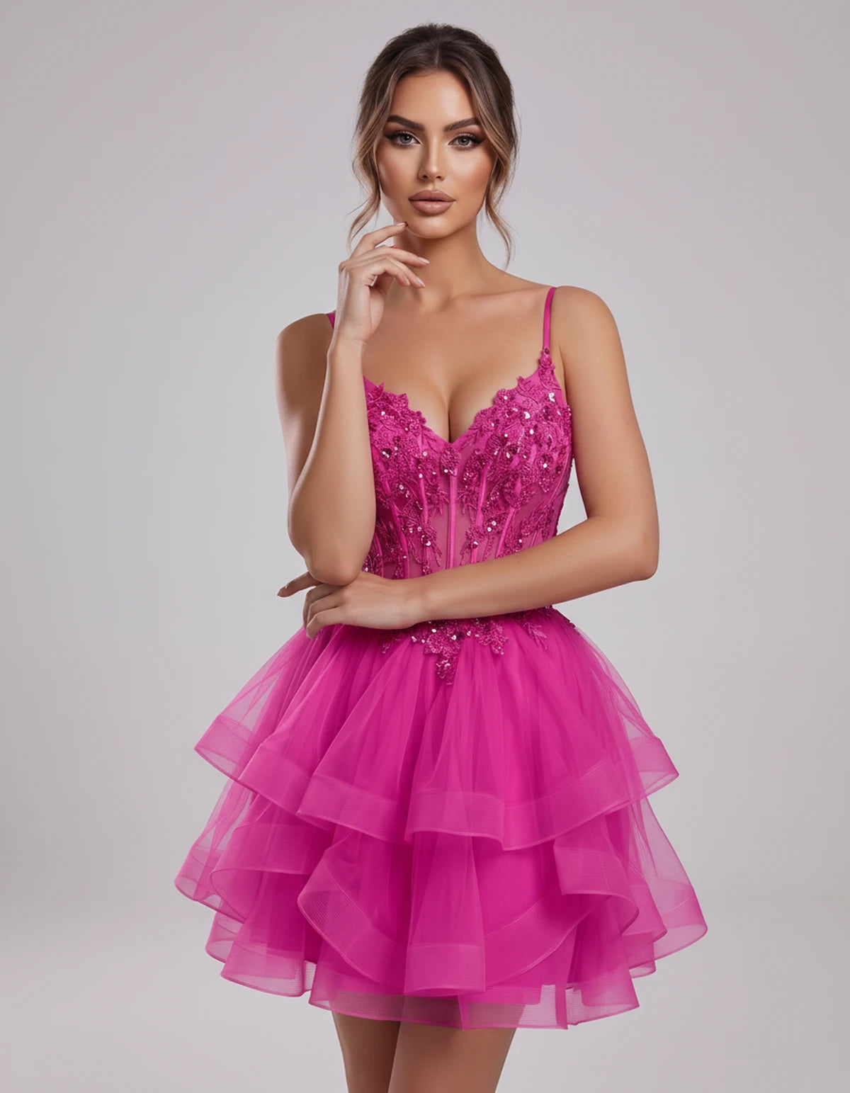 Carmela Mini Dress — Fuchsia | SKU: SD-66563-fuchsia-2,SD-66563-fuchsia-4,SD-66563-fuchsia-6,SD-66563-fuchsia-8,SD-66563-fuchsia-10,SD-66563-fuchsia-12,SD-66563-fuchsia-14,SD-66563-fuchsia-14W,SD-66563-fuchsia-16,SD-66563-fuchsia-16W,SD-66563-fuchsia-18W,SD-66563-fuchsia-20W,SD-66563-fuchsia-22W,SD-66563-fuchsia-24W