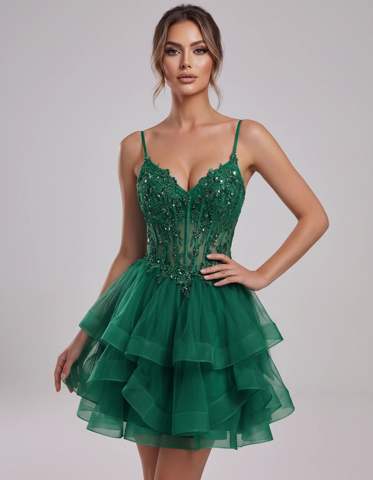 Carmela Mini Dress — Green | SKU: SD-66563-green-2,SD-66563-green-4,SD-66563-green-6,SD-66563-green-8,SD-66563-green-10,SD-66563-green-12,SD-66563-green-14,SD-66563-green-14W,SD-66563-green-16,SD-66563-green-16W,SD-66563-green-18W,SD-66563-green-20W,SD-66563-green-22W,SD-66563-green-24W