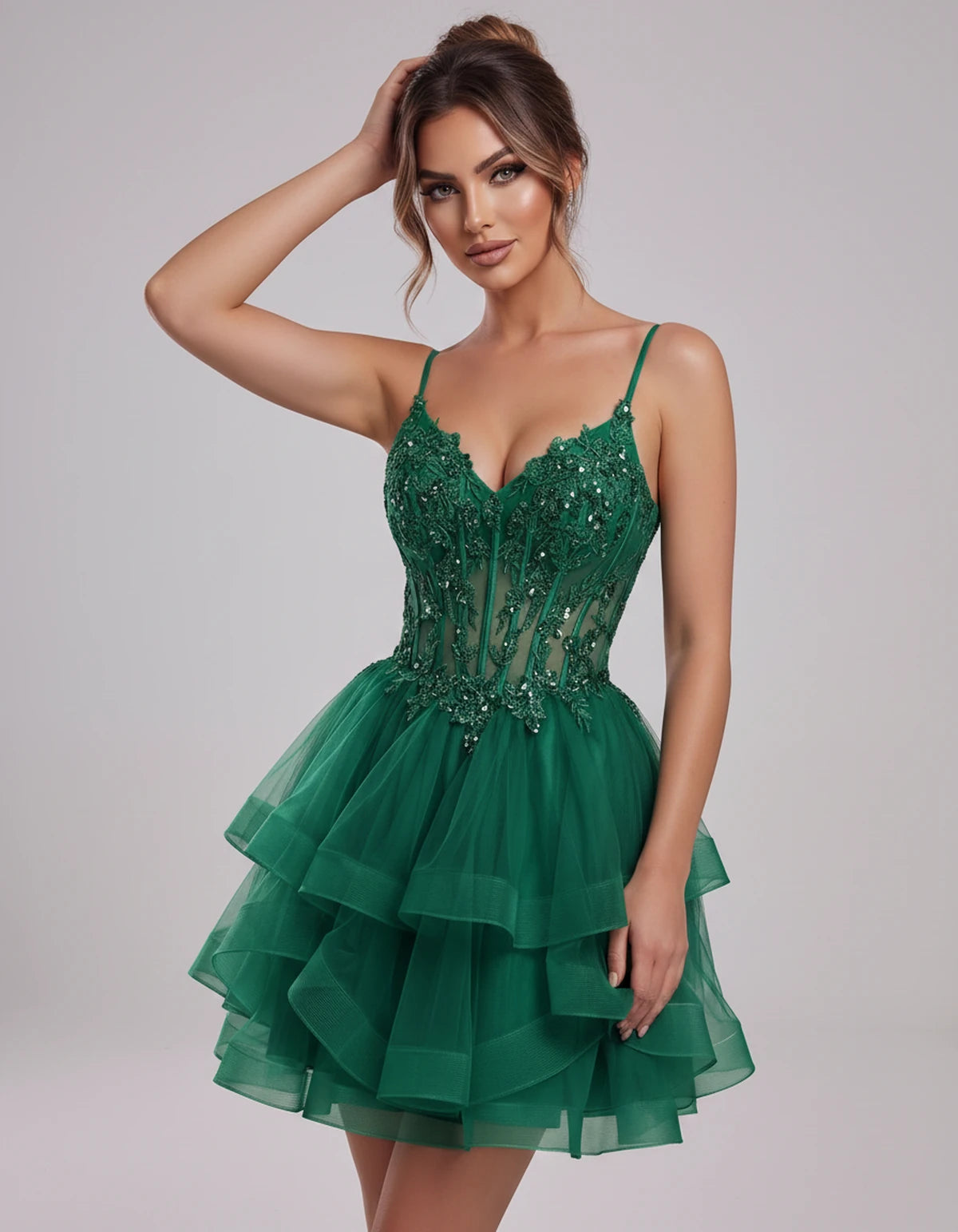 Carmela Mini Dress — Green | SKU: SD-66563-green-2,SD-66563-green-4,SD-66563-green-6,SD-66563-green-8,SD-66563-green-10,SD-66563-green-12,SD-66563-green-14,SD-66563-green-14W,SD-66563-green-16,SD-66563-green-16W,SD-66563-green-18W,SD-66563-green-20W,SD-66563-green-22W,SD-66563-green-24W