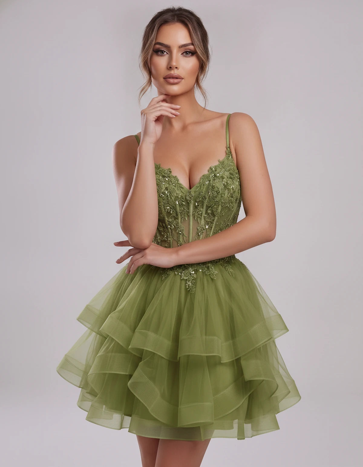 Carmela Mini Dress — Olive | SKU: SD-66563-olive-2,SD-66563-olive-4,SD-66563-olive-6,SD-66563-olive-8,SD-66563-olive-10,SD-66563-olive-12,SD-66563-olive-14,SD-66563-olive-14W,SD-66563-olive-16,SD-66563-olive-16W,SD-66563-olive-18W,SD-66563-olive-20W,SD-66563-olive-22W,SD-66563-olive-24W