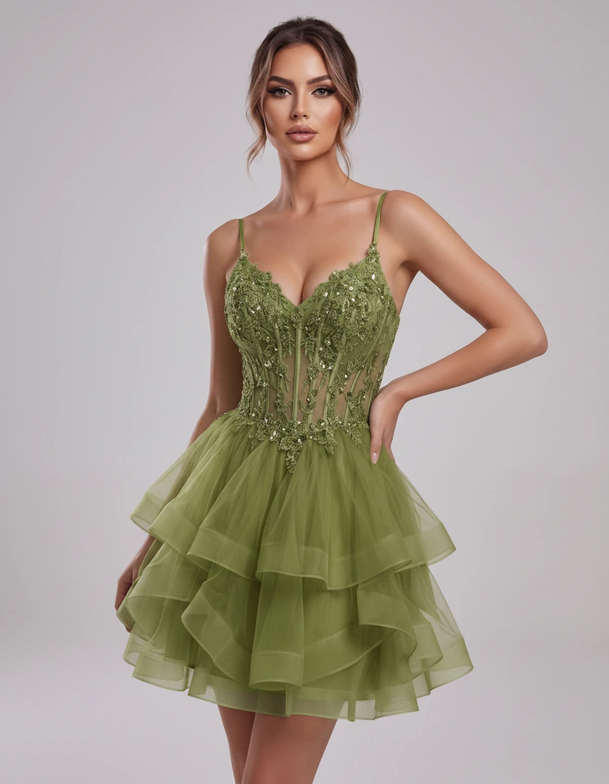 Carmela Mini Dress — Olive | SKU: SD-66563-olive-2,SD-66563-olive-4,SD-66563-olive-6,SD-66563-olive-8,SD-66563-olive-10,SD-66563-olive-12,SD-66563-olive-14,SD-66563-olive-14W,SD-66563-olive-16,SD-66563-olive-16W,SD-66563-olive-18W,SD-66563-olive-20W,SD-66563-olive-22W,SD-66563-olive-24W