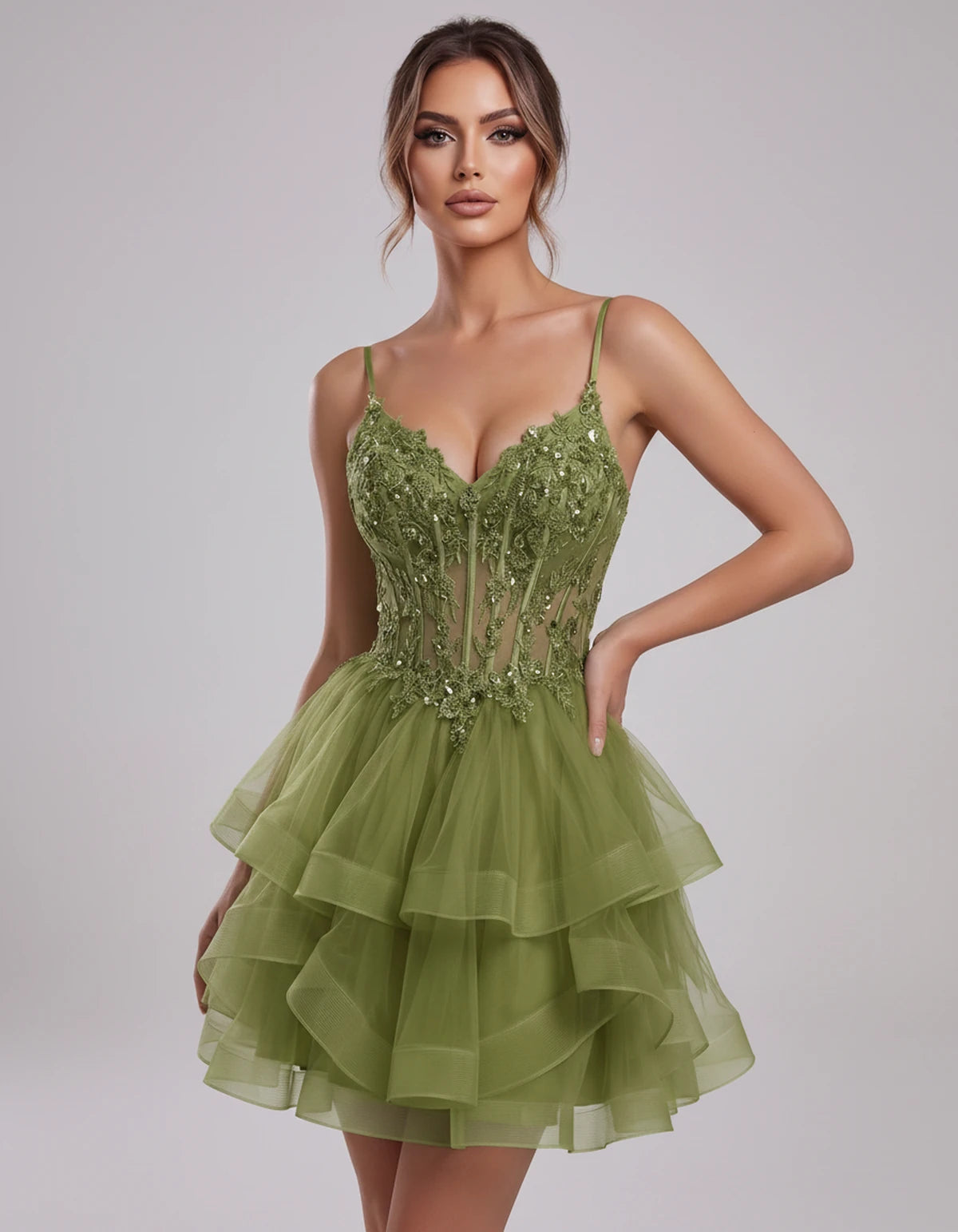 Carmela Mini Dress — Olive | SKU: SD-66563-olive-2,SD-66563-olive-4,SD-66563-olive-6,SD-66563-olive-8,SD-66563-olive-10,SD-66563-olive-12,SD-66563-olive-14,SD-66563-olive-14W,SD-66563-olive-16,SD-66563-olive-16W,SD-66563-olive-18W,SD-66563-olive-20W,SD-66563-olive-22W,SD-66563-olive-24W