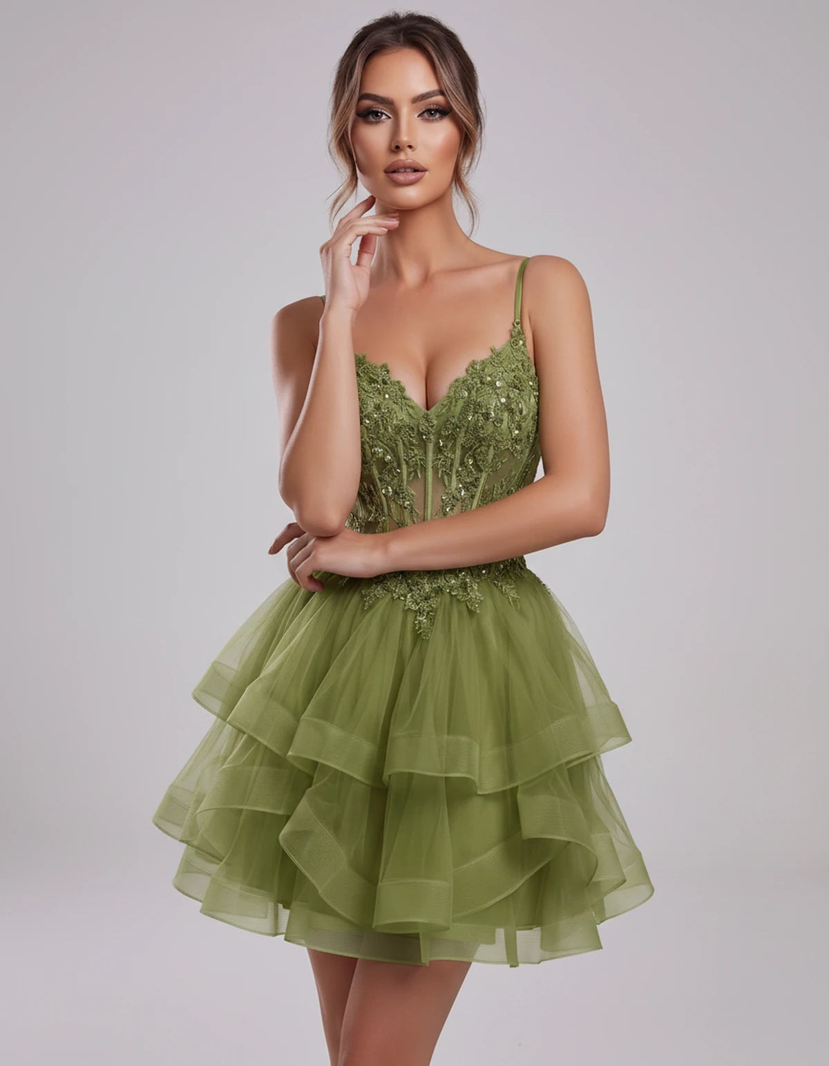 Carmela Mini Dress — Olive | SKU: SD-66563-olive-2,SD-66563-olive-4,SD-66563-olive-6,SD-66563-olive-8,SD-66563-olive-10,SD-66563-olive-12,SD-66563-olive-14,SD-66563-olive-14W,SD-66563-olive-16,SD-66563-olive-16W,SD-66563-olive-18W,SD-66563-olive-20W,SD-66563-olive-22W,SD-66563-olive-24W
