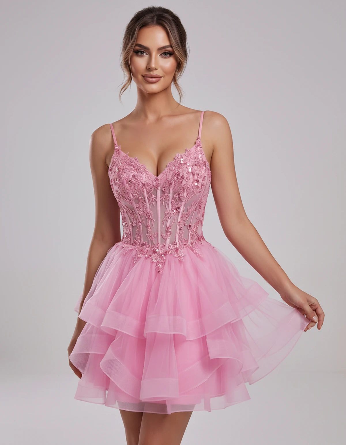 Carmela Mini Dress — Pink | SKU: SD-66563-pink-2,SD-66563-pink-4,SD-66563-pink-6,SD-66563-pink-8,SD-66563-pink-10,SD-66563-pink-12,SD-66563-pink-14,SD-66563-pink-14W,SD-66563-pink-16,SD-66563-pink-16W,SD-66563-pink-18W,SD-66563-pink-20W,SD-66563-pink-22W,SD-66563-pink-24W