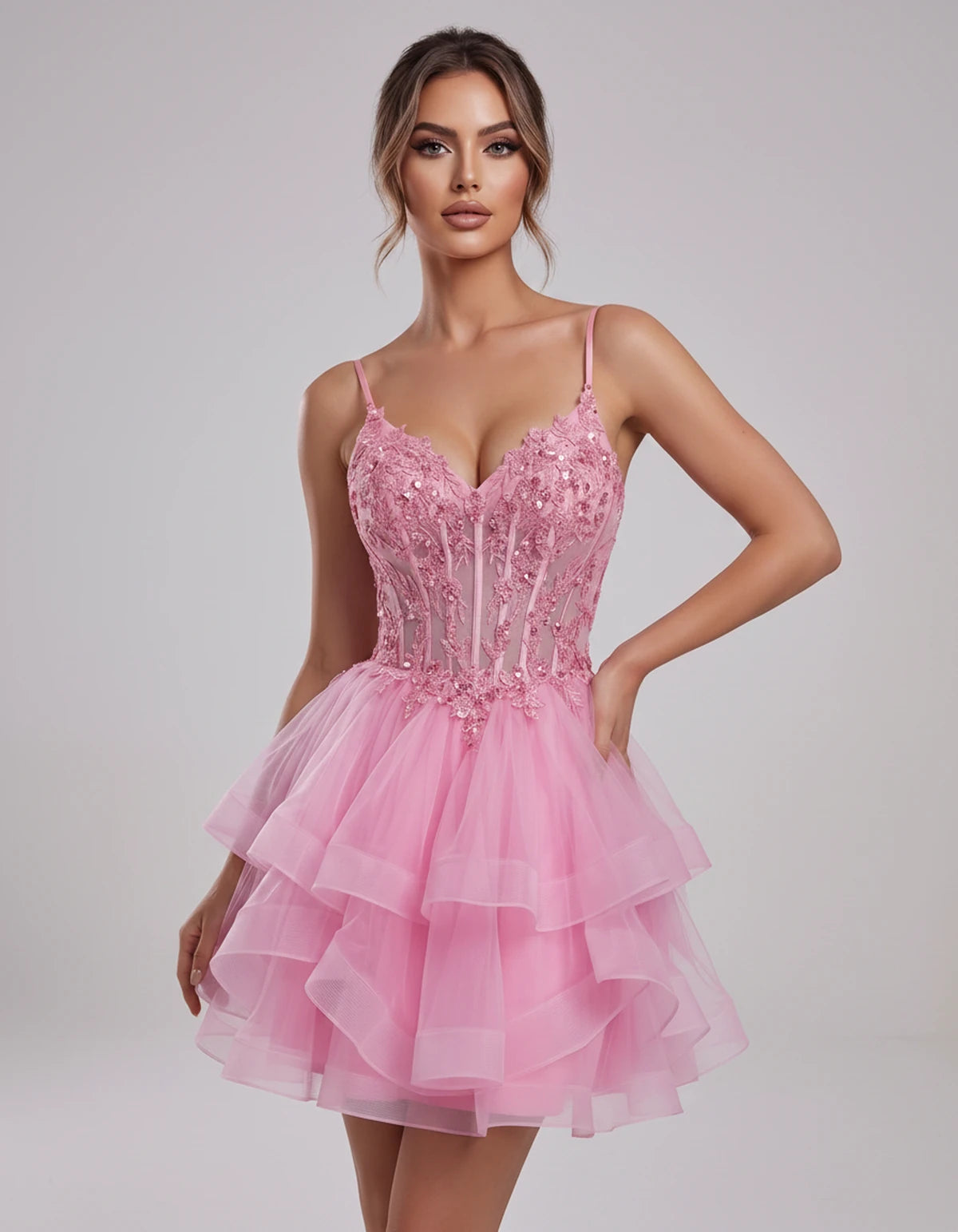 Carmela Mini Dress — Pink | SKU: SD-66563-pink-2,SD-66563-pink-4,SD-66563-pink-6,SD-66563-pink-8,SD-66563-pink-10,SD-66563-pink-12,SD-66563-pink-14,SD-66563-pink-14W,SD-66563-pink-16,SD-66563-pink-16W,SD-66563-pink-18W,SD-66563-pink-20W,SD-66563-pink-22W,SD-66563-pink-24W