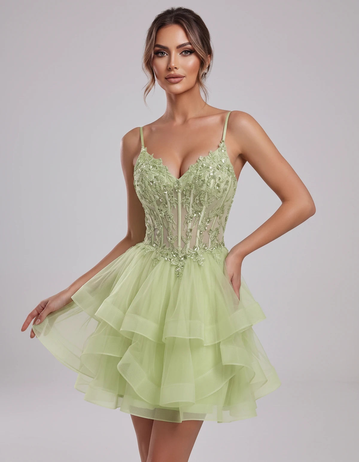 Carmela Mini Dress — Sage | SKU: SD-66563-sage-2,SD-66563-sage-4,SD-66563-sage-6,SD-66563-sage-8,SD-66563-sage-10,SD-66563-sage-12,SD-66563-sage-14,SD-66563-sage-14W,SD-66563-sage-16,SD-66563-sage-16W,SD-66563-sage-18W,SD-66563-sage-20W,SD-66563-sage-22W,SD-66563-sage-24W