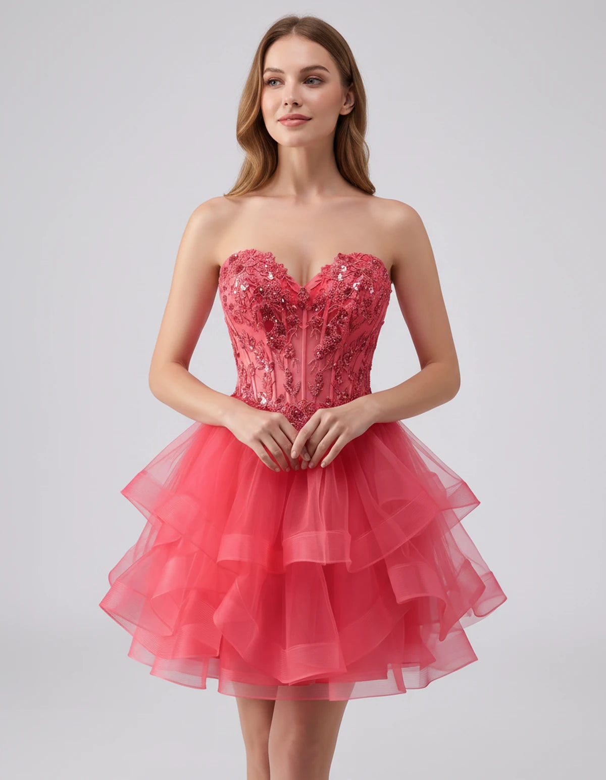 Cerelia Midi Dresses — Coral | SKU: SD-73258-coral-2,SD-73258-coral-4,SD-73258-coral-6,SD-73258-coral-8,SD-73258-coral-10,SD-73258-coral-12,SD-73258-coral-14,SD-73258-coral-14W,SD-73258-coral-16,SD-73258-coral-16W,SD-73258-coral-18W,SD-73258-coral-20W