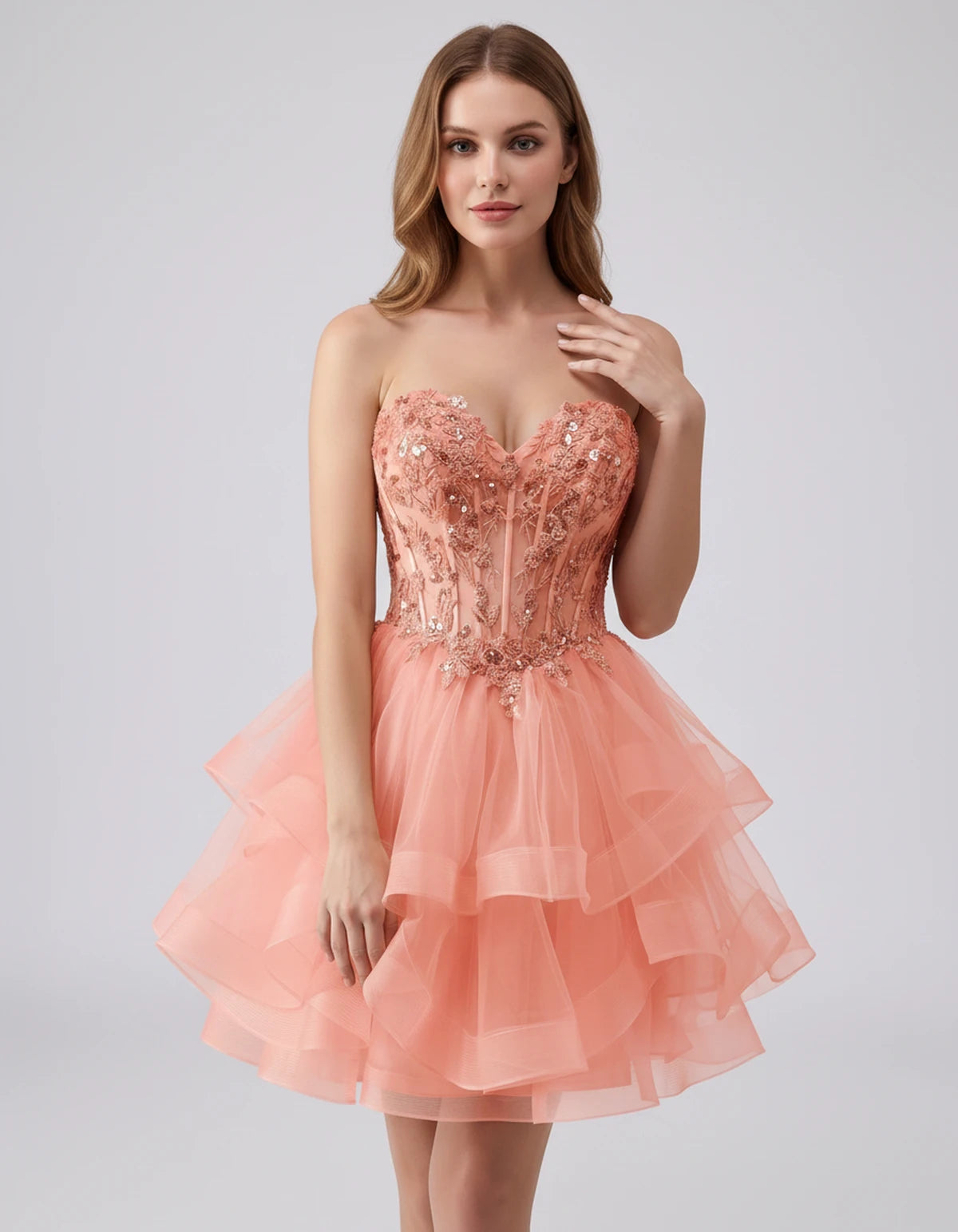 Cerelia Midi Dresses — Peach | SKU: SD-73258-peach-2,SD-73258-peach-4,SD-73258-peach-6,SD-73258-peach-8,SD-73258-peach-10,SD-73258-peach-12,SD-73258-peach-14,SD-73258-peach-14W,SD-73258-peach-16,SD-73258-peach-16W,SD-73258-peach-18W,SD-73258-peach-20W