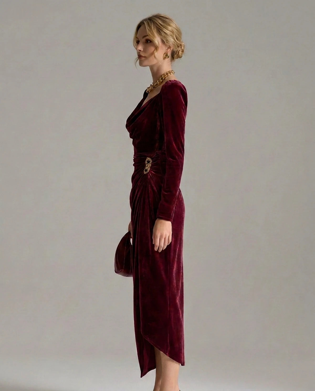 Chandelle Midi Dresses — Burgundy | SKU: SD-45031-burgundy-XS,SD-45031-burgundy-S,SD-45031-burgundy-M,SD-45031-burgundy-L,SD-45031-burgundy-XL,SD-45031-burgundy-2XL