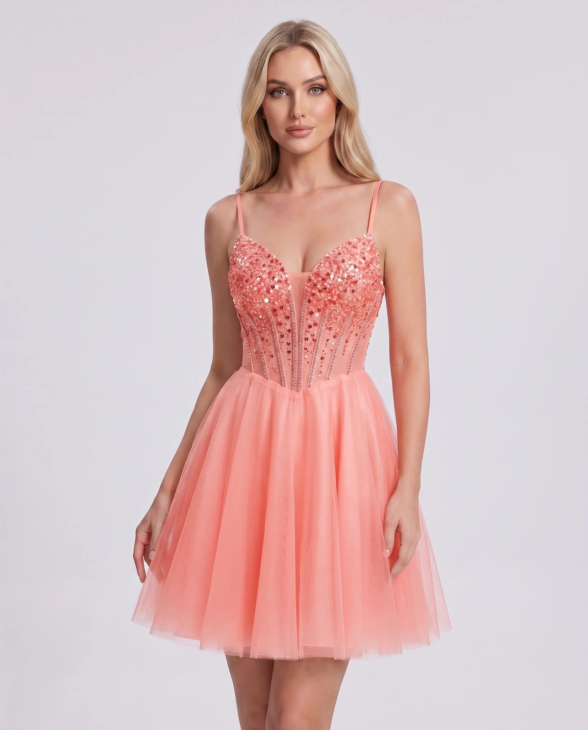 Charlise Mini Dress — Coral