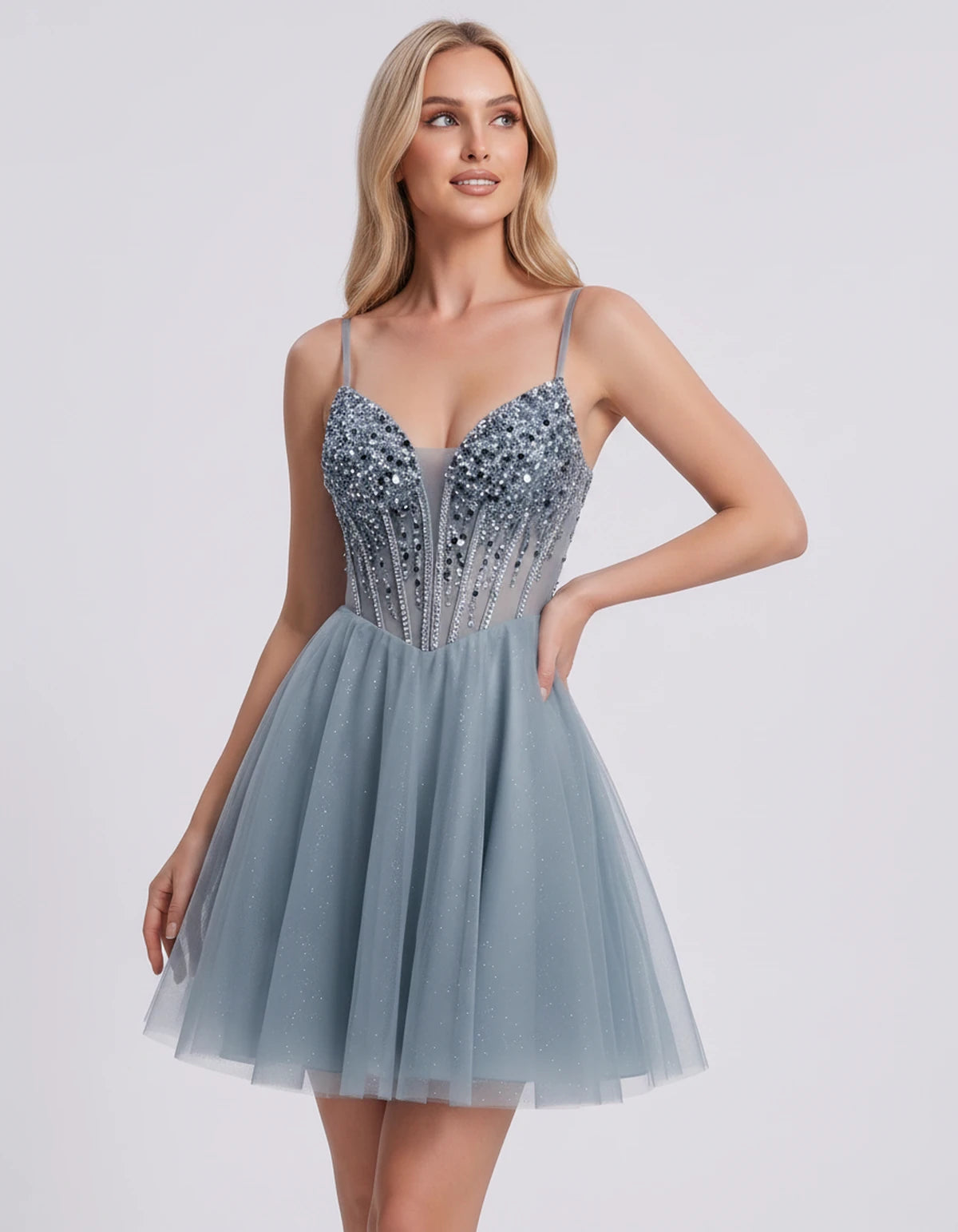 Charlise Mini Dress — Dusty Blue | SKU: SD-81155-dustyblue-2,SD-81155-dustyblue-4,SD-81155-dustyblue-6,SD-81155-dustyblue-8,SD-81155-dustyblue-10,SD-81155-dustyblue-12,SD-81155-dustyblue-14,SD-81155-dustyblue-16,SD-81155-dustyblue-16W,SD-81155-dustyblue-18W,SD-81155-dustyblue-20W,SD-81155-dustyblue-22W
