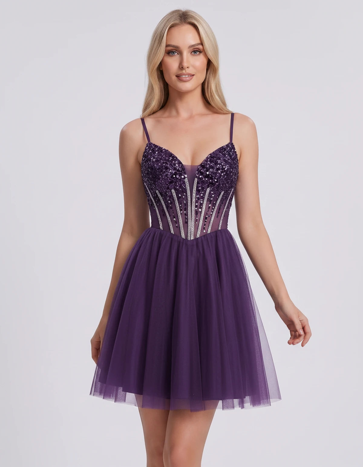 Charlise Mini Dress — Grape | SKU: SD-81155-grape-2,SD-81155-grape-4,SD-81155-grape-6,SD-81155-grape-8,SD-81155-grape-10,SD-81155-grape-12,SD-81155-grape-14,SD-81155-grape-16,SD-81155-grape-16W,SD-81155-grape-18W,SD-81155-grape-20W,SD-81155-grape-22W