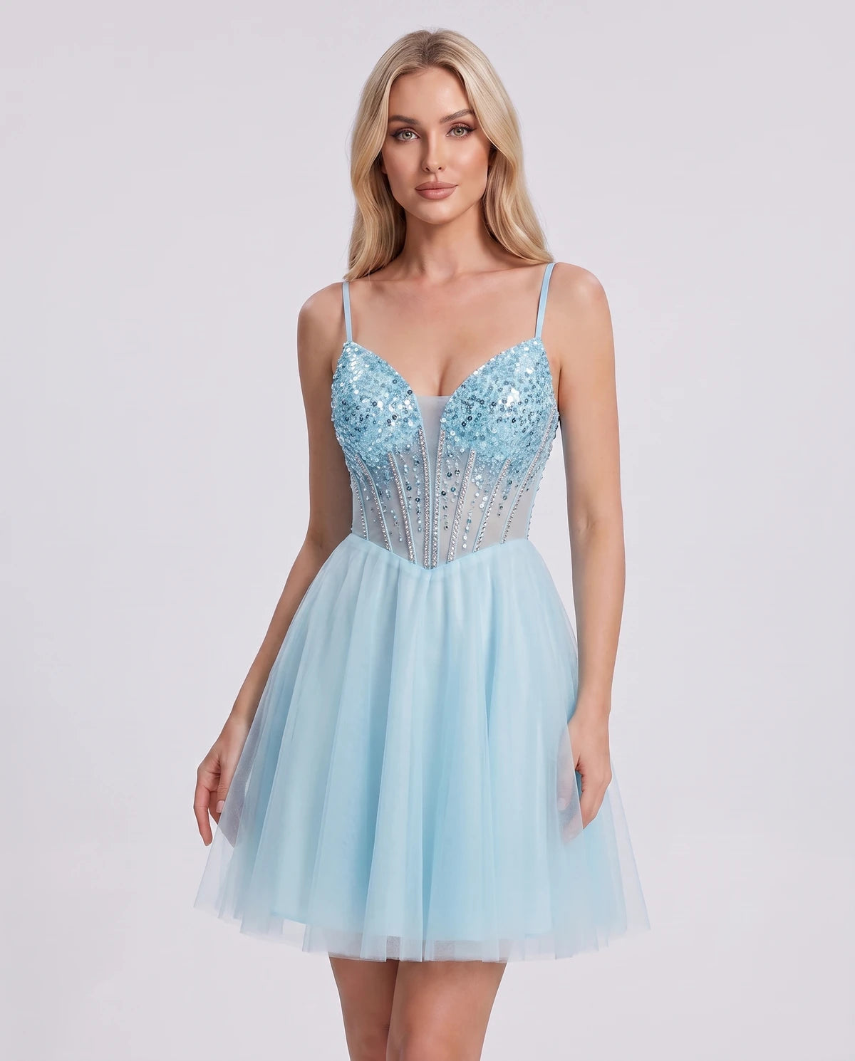 Charlise Mini Dress — Light Blue