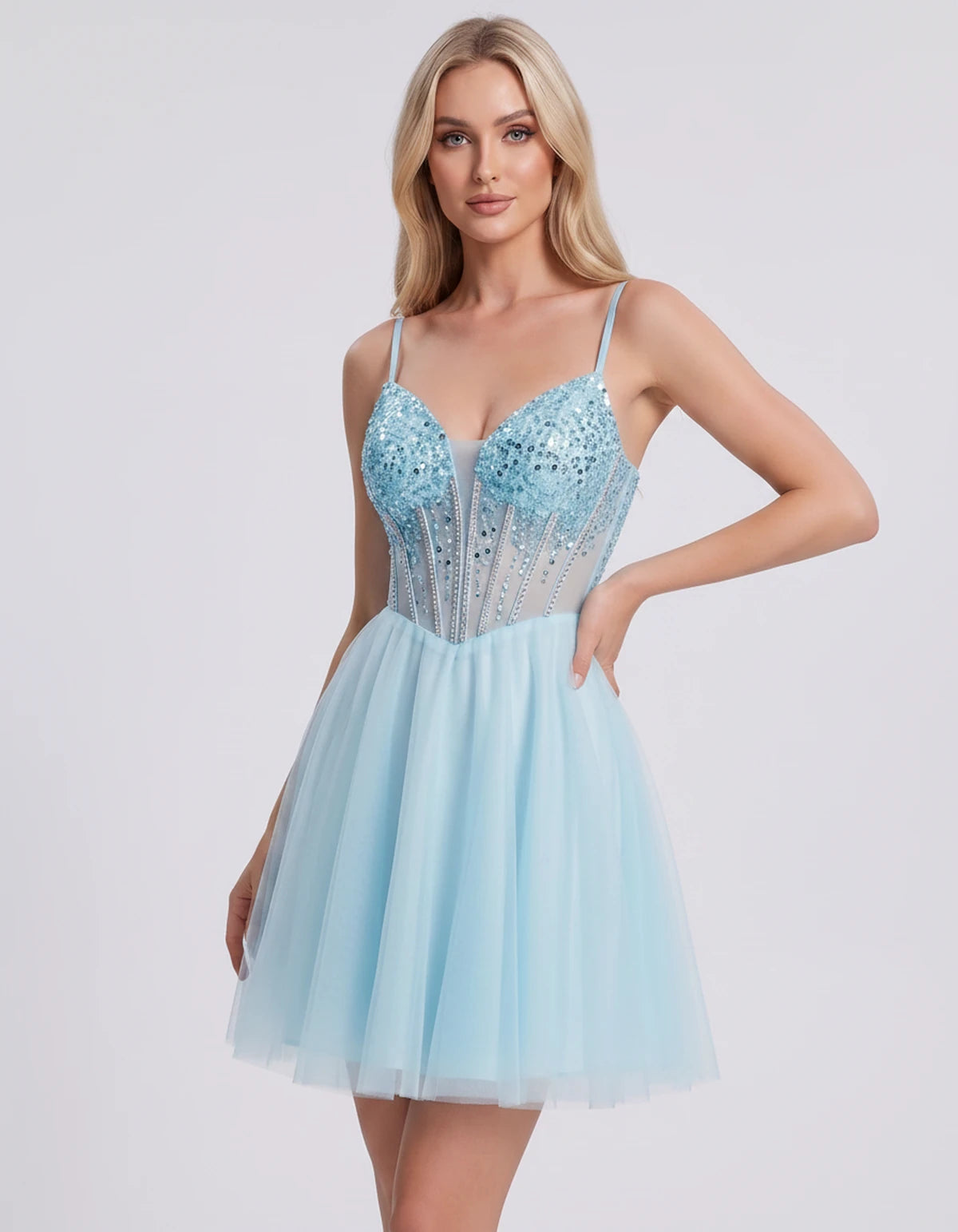 Charlise Mini Dress — Light Blue | SKU: SD-81155-lightblue-2,SD-81155-lightblue-4,SD-81155-lightblue-6,SD-81155-lightblue-8,SD-81155-lightblue-10,SD-81155-lightblue-12,SD-81155-lightblue-14,SD-81155-lightblue-16,SD-81155-lightblue-16W,SD-81155-lightblue-18W,SD-81155-lightblue-20W,SD-81155-lightblue-22W