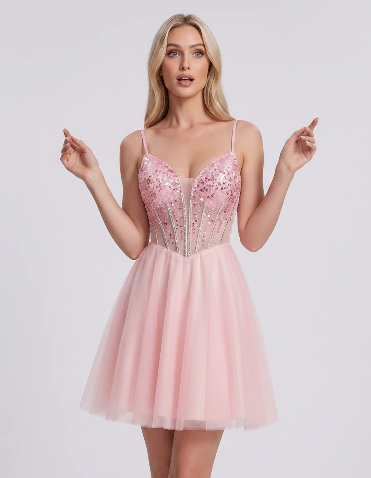 Charlise Mini Dress — Pink | SKU: SD-81155-pink-2,SD-81155-pink-4,SD-81155-pink-6,SD-81155-pink-8,SD-81155-pink-10,SD-81155-pink-12,SD-81155-pink-14,SD-81155-pink-16,SD-81155-pink-16W,SD-81155-pink-18W,SD-81155-pink-20W,SD-81155-pink-22W