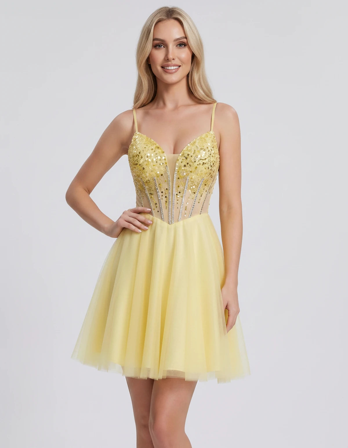 Charlise Mini Dress — Yellow | SKU: SD-81155-yellow-2,SD-81155-yellow-4,SD-81155-yellow-6,SD-81155-yellow-8,SD-81155-yellow-10,SD-81155-yellow-12,SD-81155-yellow-14,SD-81155-yellow-16,SD-81155-yellow-16W,SD-81155-yellow-18W,SD-81155-yellow-20W,SD-81155-yellow-22W