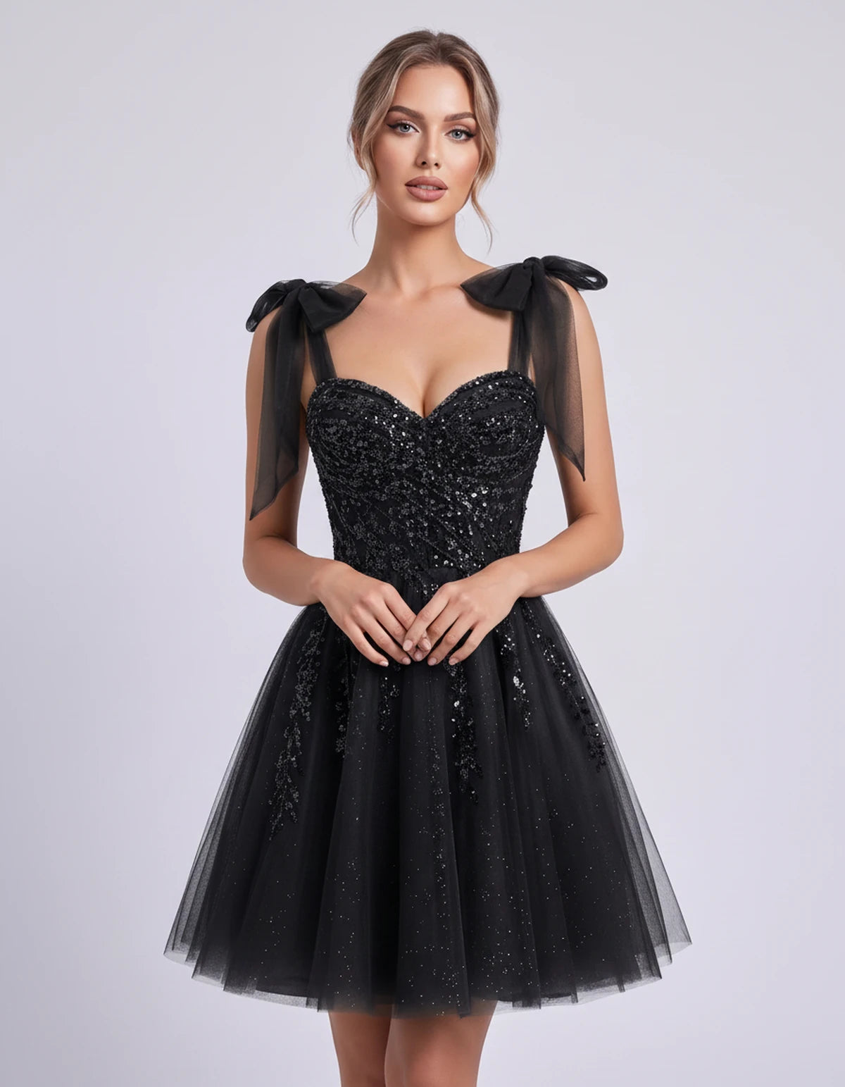 Coralie Midi Dresses — Black | SKU: SD-67209-black-2,SD-67209-black-4,SD-67209-black-6,SD-67209-black-8,SD-67209-black-10,SD-67209-black-12,SD-67209-black-14,SD-67209-black-14W,SD-67209-black-16,SD-67209-black-16W,SD-67209-black-18W,SD-67209-black-20W