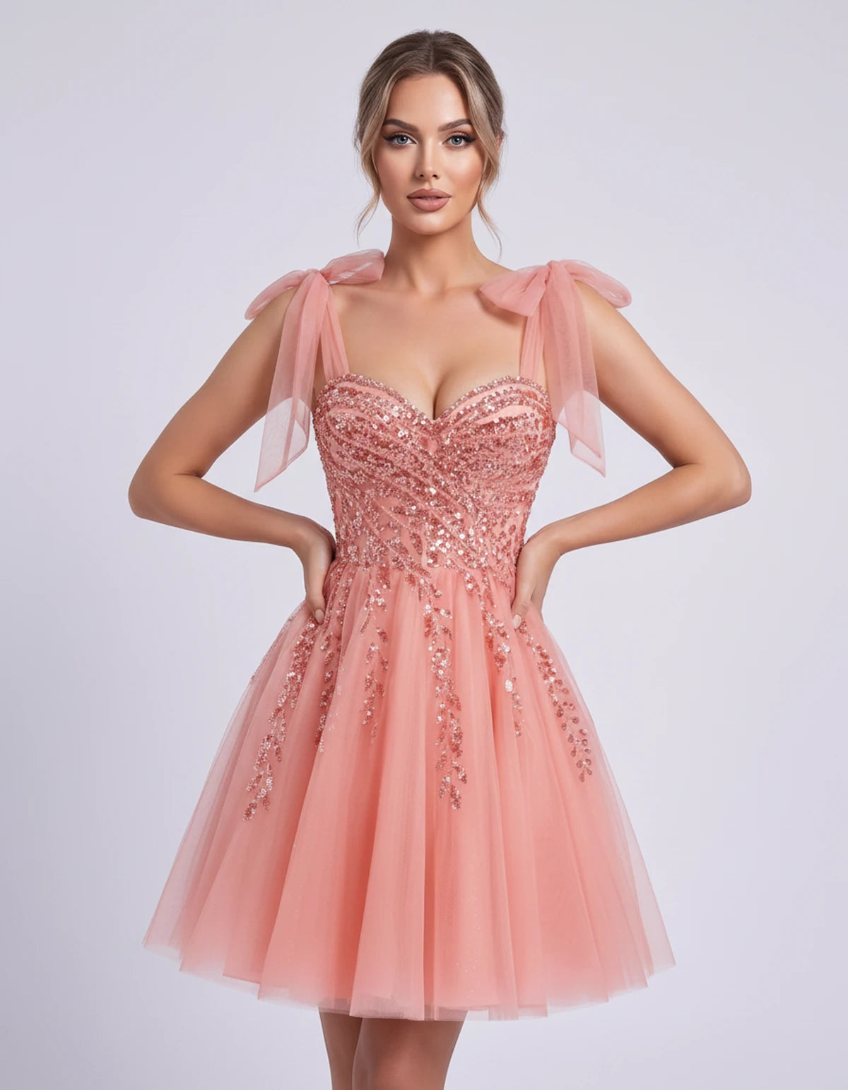 Coralie Midi Dresses — Coral | SKU: SD-67209-coral-2,SD-67209-coral-4,SD-67209-coral-6,SD-67209-coral-8,SD-67209-coral-10,SD-67209-coral-12,SD-67209-coral-14,SD-67209-coral-14W,SD-67209-coral-16,SD-67209-coral-16W,SD-67209-coral-18W,SD-67209-coral-20W