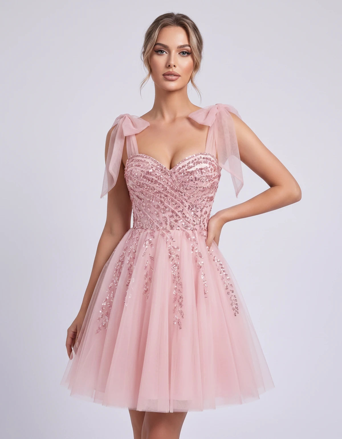 Coralie Midi Dresses — Light Pink | SKU: SD-67209-lightpink-2,SD-67209-lightpink-4,SD-67209-lightpink-6,SD-67209-lightpink-8,SD-67209-lightpink-10,SD-67209-lightpink-12,SD-67209-lightpink-14,SD-67209-lightpink-14W,SD-67209-lightpink-16,SD-67209-lightpink-16W,SD-67209-lightpink-18W,SD-67209-lightpink-20W