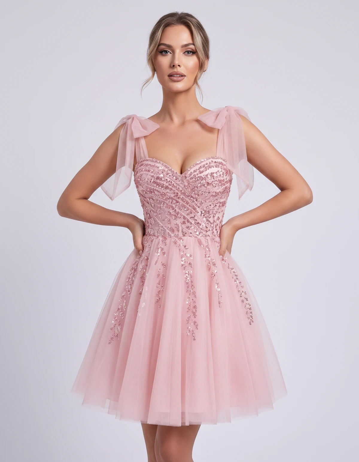 Coralie Midi Dresses — Light Pink | SKU: SD-67209-lightpink-2,SD-67209-lightpink-4,SD-67209-lightpink-6,SD-67209-lightpink-8,SD-67209-lightpink-10,SD-67209-lightpink-12,SD-67209-lightpink-14,SD-67209-lightpink-14W,SD-67209-lightpink-16,SD-67209-lightpink-16W,SD-67209-lightpink-18W,SD-67209-lightpink-20W