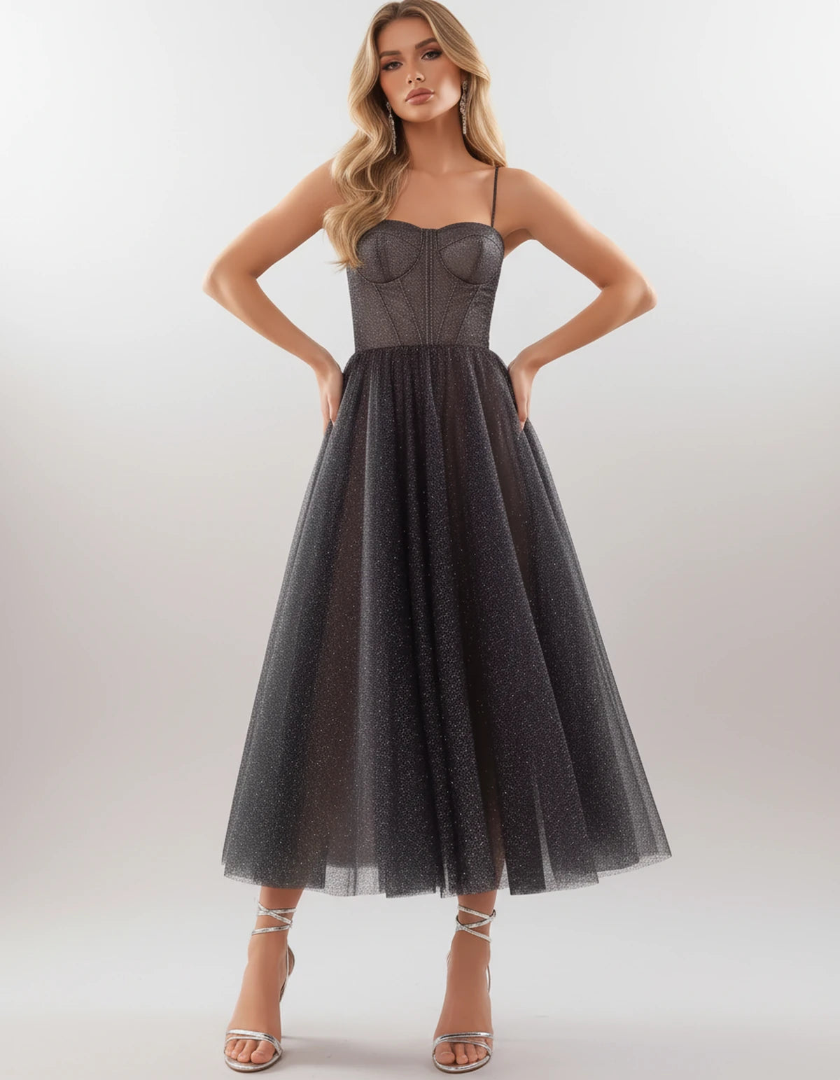 Filomena Midi Dresses — Black | SKU: SD-84441-black-2,SD-84441-black-4,SD-84441-black-6,SD-84441-black-8,SD-84441-black-10,SD-84441-black-12,SD-84441-black-14,SD-84441-black-16,SD-84441-black-16W,SD-84441-black-18W,SD-84441-black-20W,SD-84441-black-22W