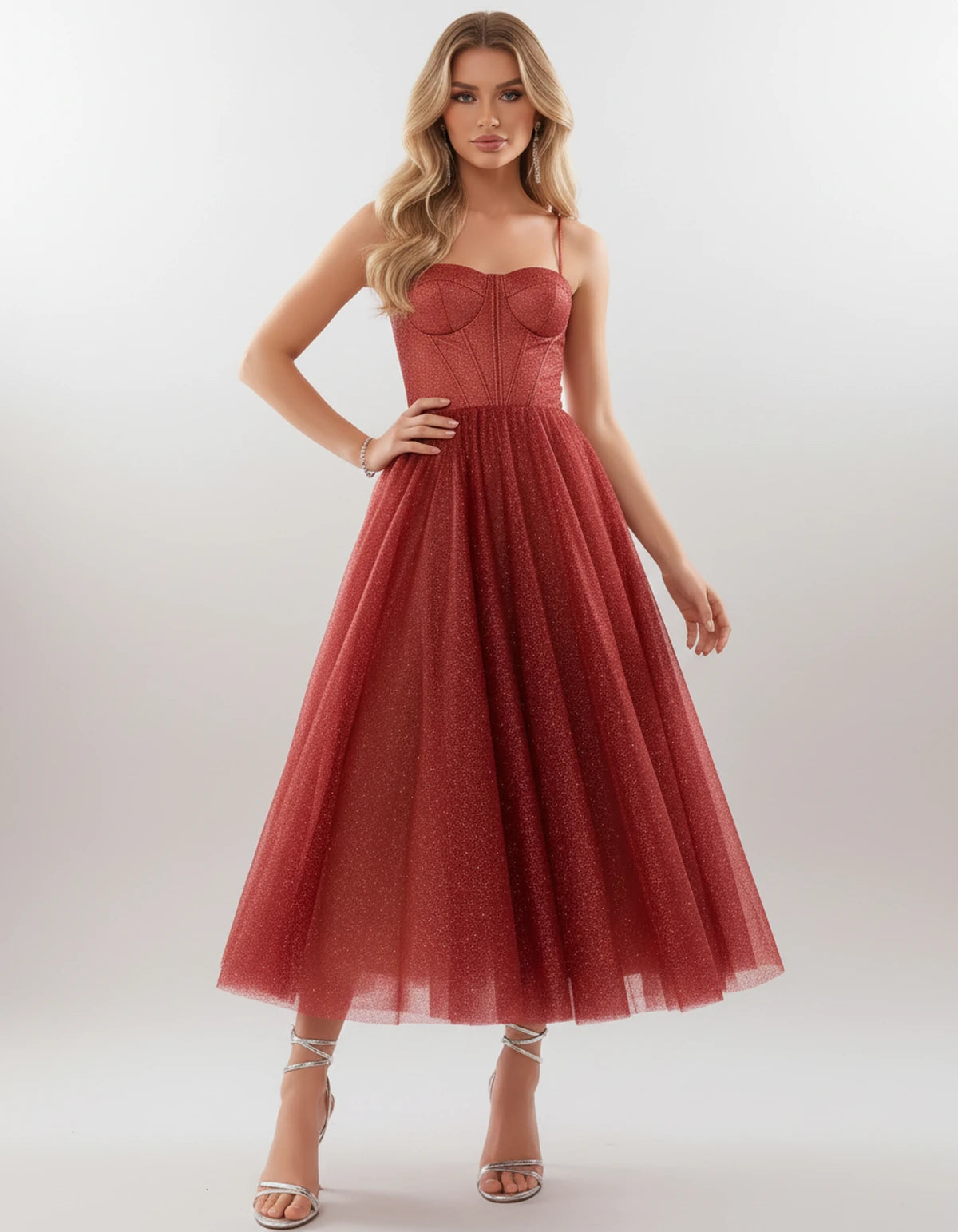 Filomena Midi Dresses — Red | SKU: SD-84441-red-2,SD-84441-red-4,SD-84441-red-6,SD-84441-red-8,SD-84441-red-10,SD-84441-red-12,SD-84441-red-14,SD-84441-red-16,SD-84441-red-16W,SD-84441-red-18W,SD-84441-red-20W,SD-84441-red-22W