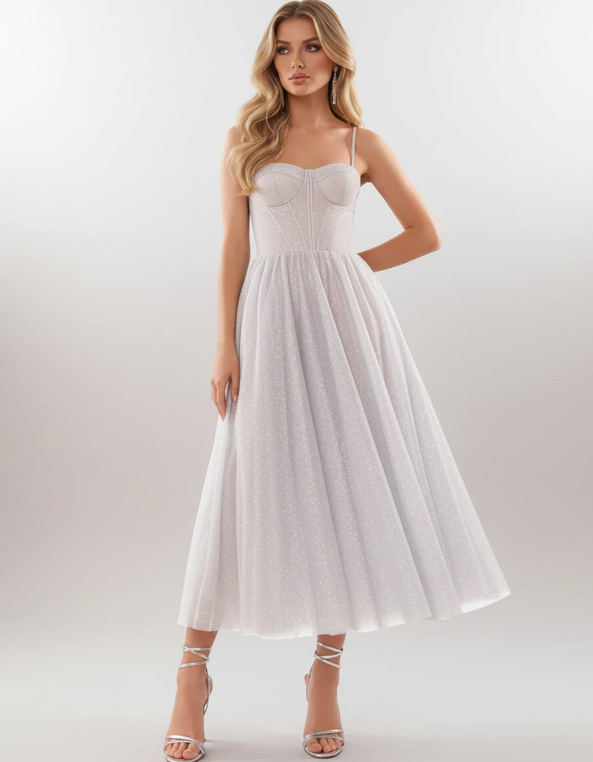 Filomena Midi Dresses — White | SKU: SD-84441-white-2,SD-84441-white-4,SD-84441-white-6,SD-84441-white-8,SD-84441-white-10,SD-84441-white-12,SD-84441-white-14,SD-84441-white-16,SD-84441-white-16W,SD-84441-white-18W,SD-84441-white-20W,SD-84441-white-22W