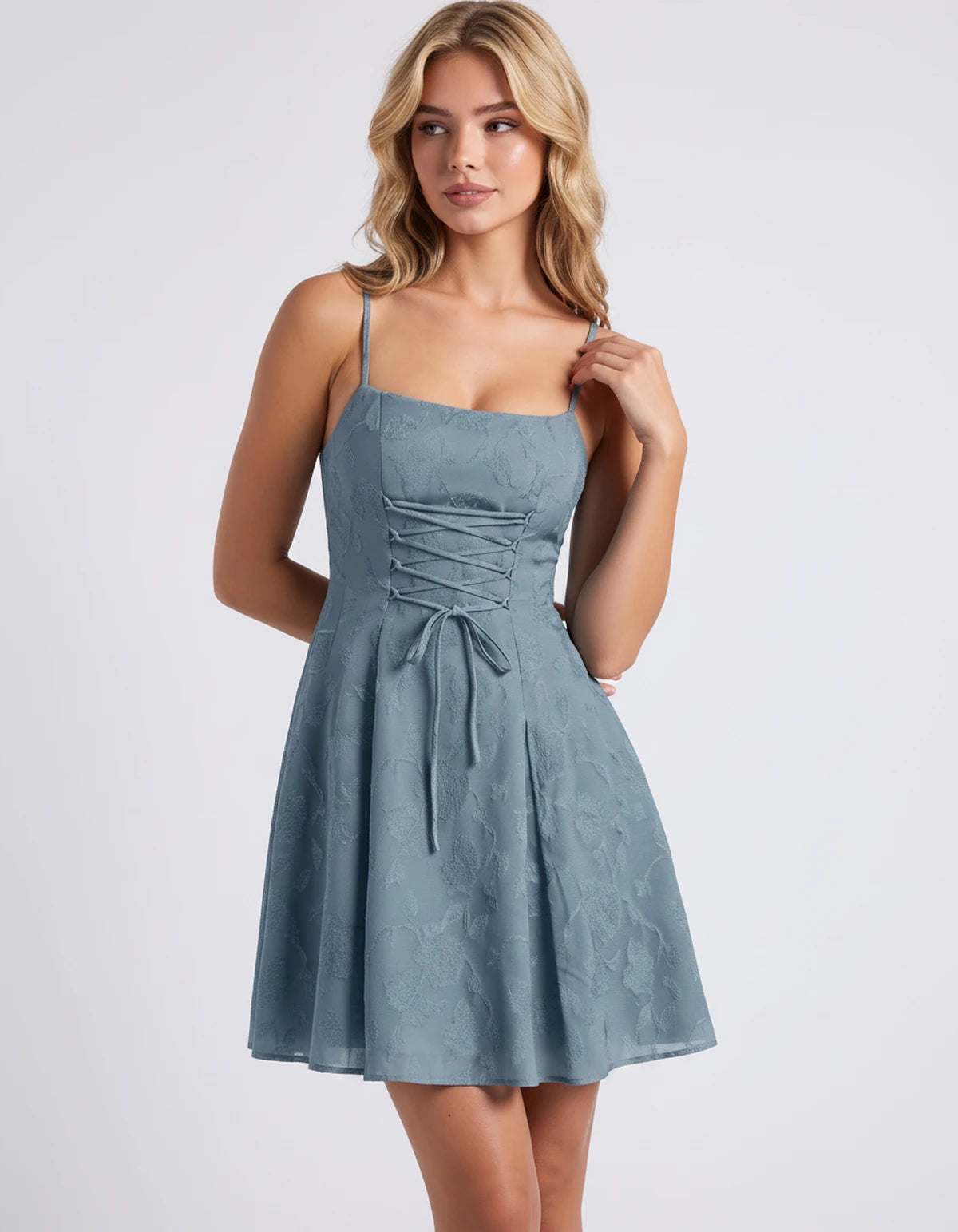 Flavienne Mini Dress — Dusty Blue | SKU: SD-14421-dustyblue-2,SD-14421-dustyblue-4,SD-14421-dustyblue-6,SD-14421-dustyblue-8,SD-14421-dustyblue-10,SD-14421-dustyblue-12,SD-14421-dustyblue-14,SD-14421-dustyblue-16,SD-14421-dustyblue-16W,SD-14421-dustyblue-18W,SD-14421-dustyblue-20W,SD-14421-dustyblue-22W