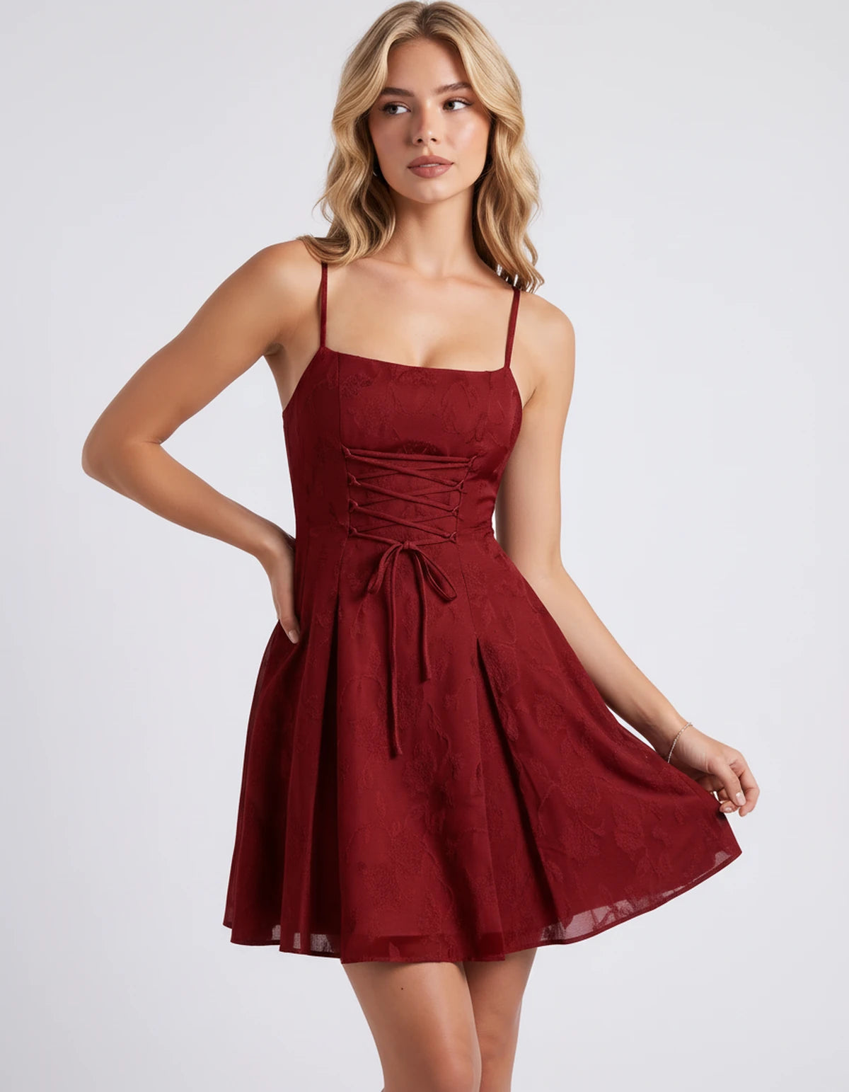 Flavienne Mini Dress — Red | SKU: SD-14421-red-2,SD-14421-red-4,SD-14421-red-6,SD-14421-red-8,SD-14421-red-10,SD-14421-red-12,SD-14421-red-14,SD-14421-red-16,SD-14421-red-16W,SD-14421-red-18W,SD-14421-red-20W,SD-14421-red-22W