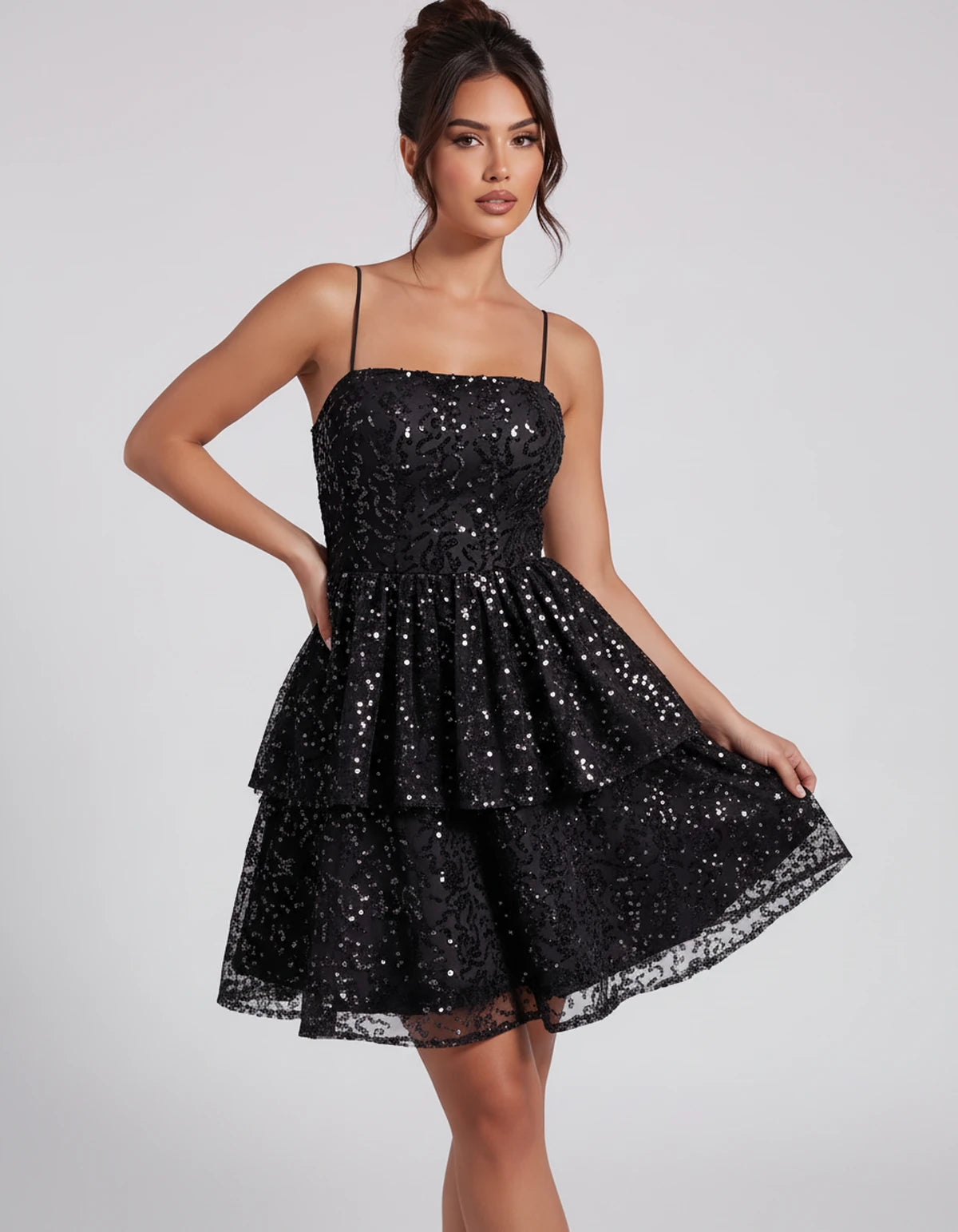 Florabel Mini Dress — Black | SKU: SD-93674-black-2,SD-93674-black-4,SD-93674-black-6,SD-93674-black-8,SD-93674-black-10,SD-93674-black-12,SD-93674-black-14,SD-93674-black-16,SD-93674-black-16W,SD-93674-black-18W,SD-93674-black-20W,SD-93674-black-22W