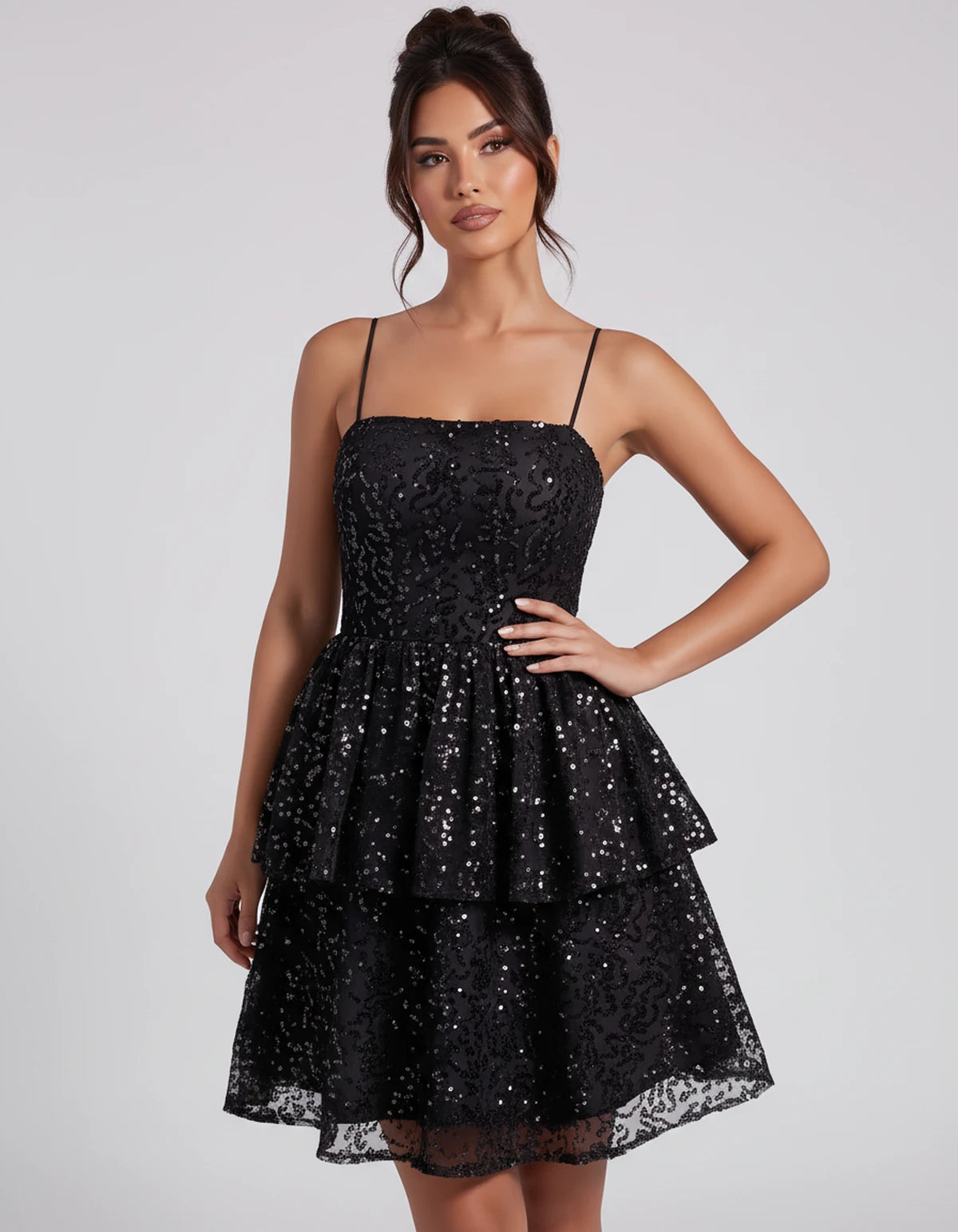 Florabel Mini Dress — Black | SKU: SD-93674-black-2,SD-93674-black-4,SD-93674-black-6,SD-93674-black-8,SD-93674-black-10,SD-93674-black-12,SD-93674-black-14,SD-93674-black-16,SD-93674-black-16W,SD-93674-black-18W,SD-93674-black-20W,SD-93674-black-22W