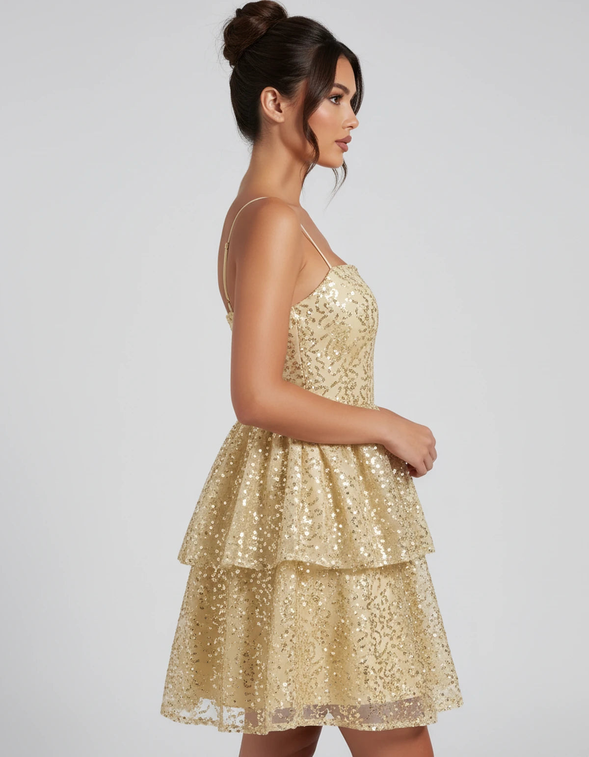 Florabel Mini Dress — Champagne | SKU: SD-93674-champagne-2,SD-93674-champagne-4,SD-93674-champagne-6,SD-93674-champagne-8,SD-93674-champagne-10,SD-93674-champagne-12,SD-93674-champagne-14,SD-93674-champagne-16,SD-93674-champagne-16W,SD-93674-champagne-18W,SD-93674-champagne-20W,SD-93674-champagne-22W